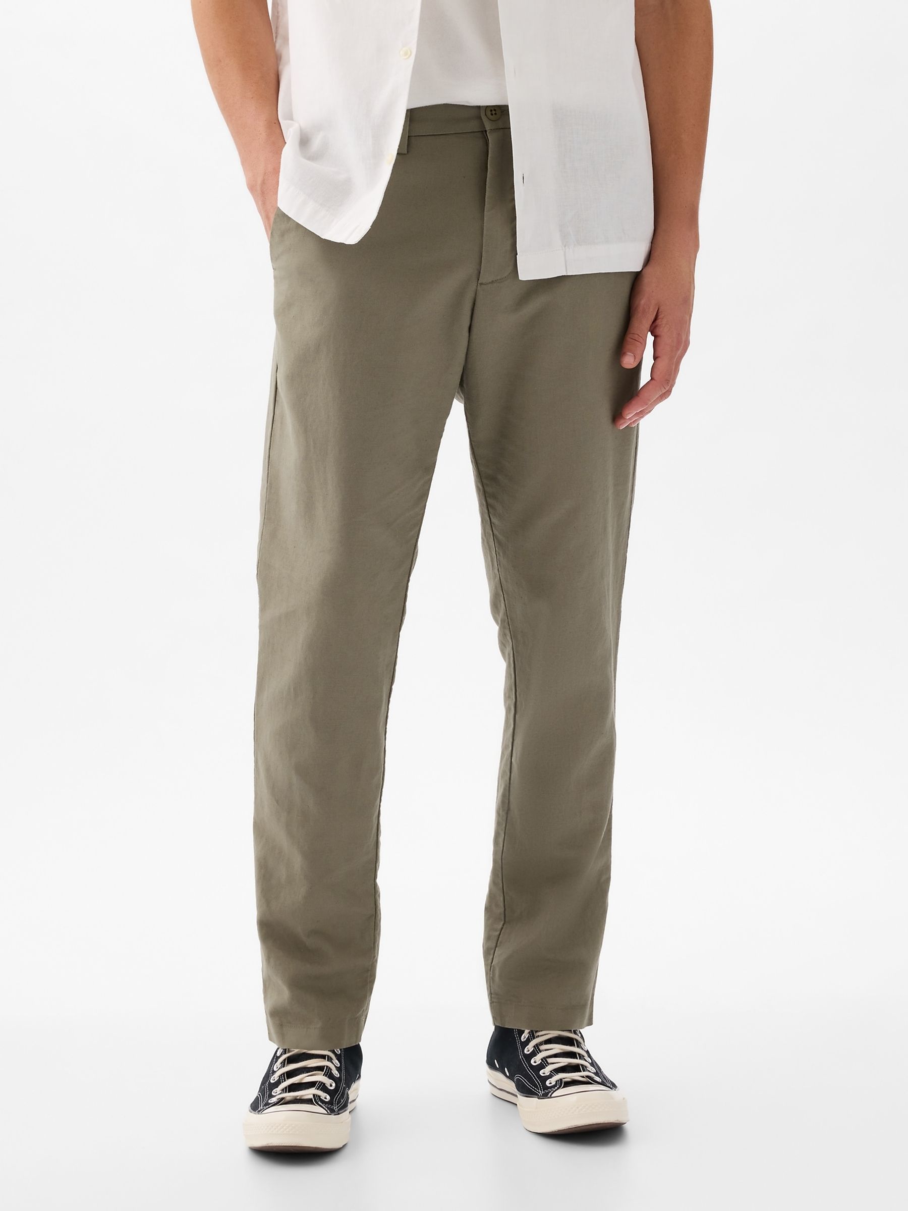 Green Linen Blend Slim Fit Trousers - Image 1 of 5