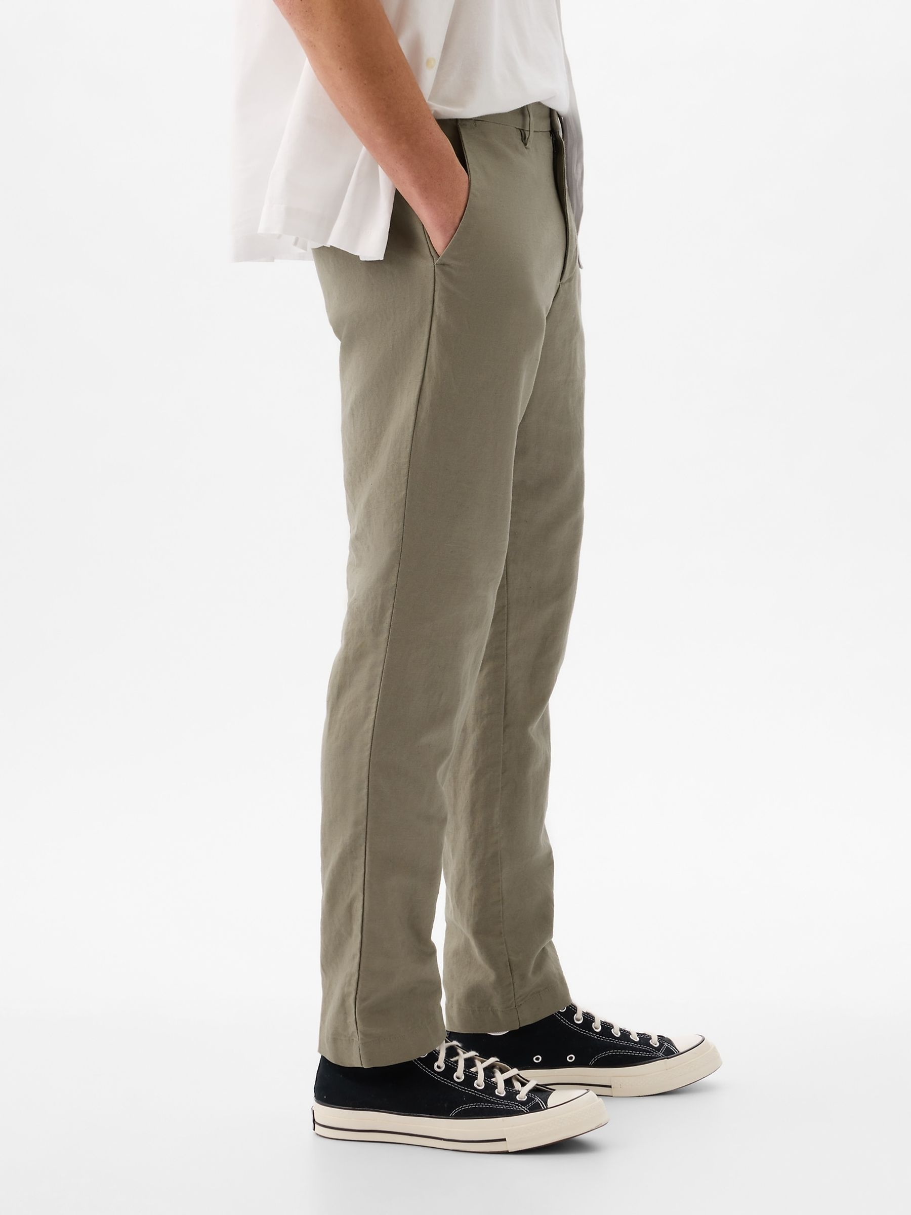 Green Linen Blend Slim Fit Trousers - Image 3 of 5