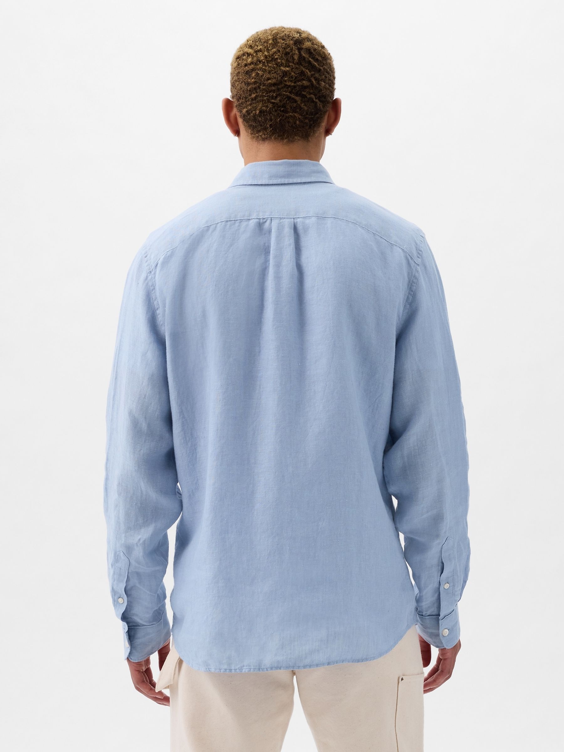 Light Blue 100% Linen Long Sleeve Shirt - Image 2 of 5