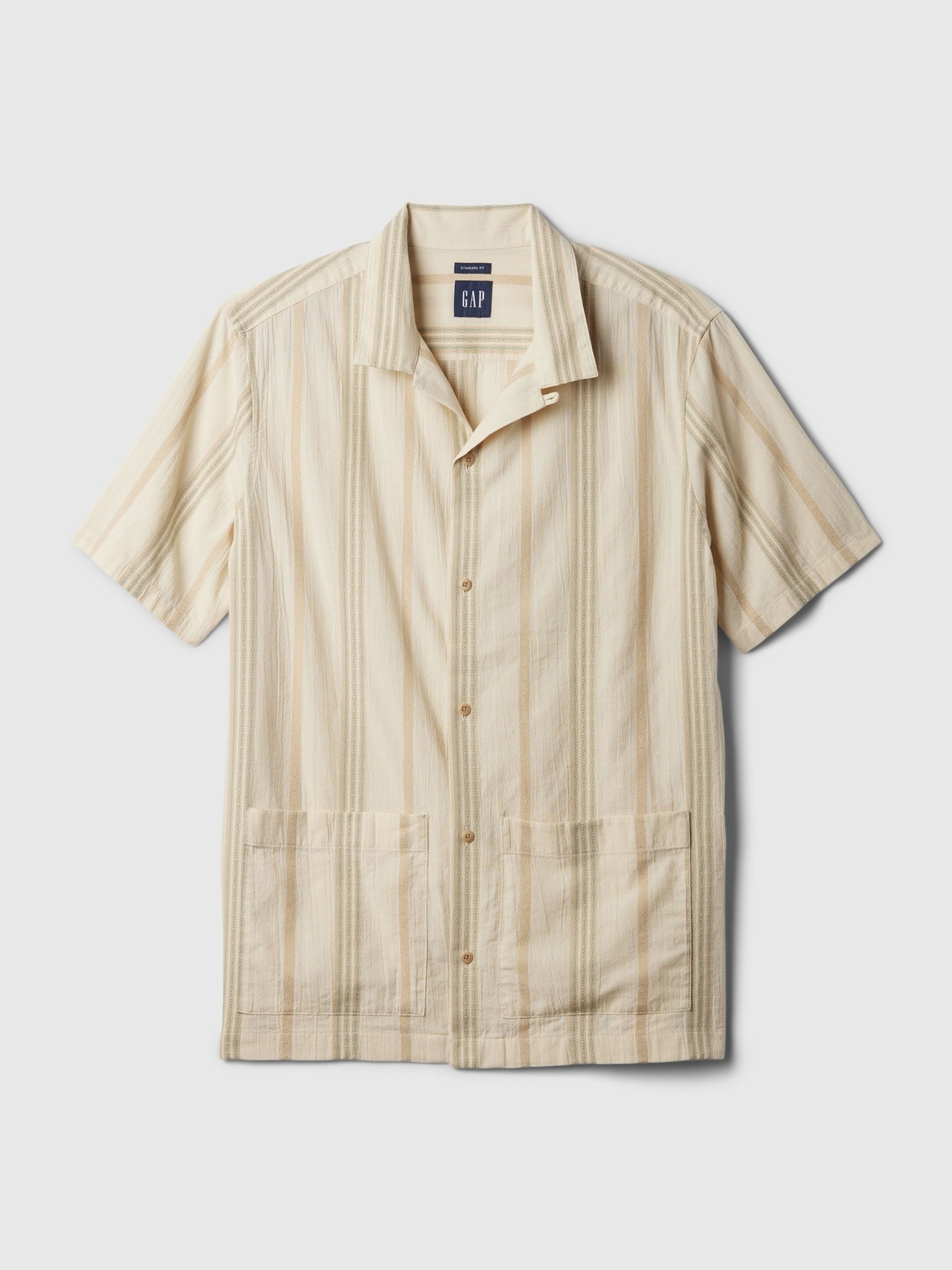 Beige Linen-Cotton Resort Short Sleeve Shirt - Image 3 of 4