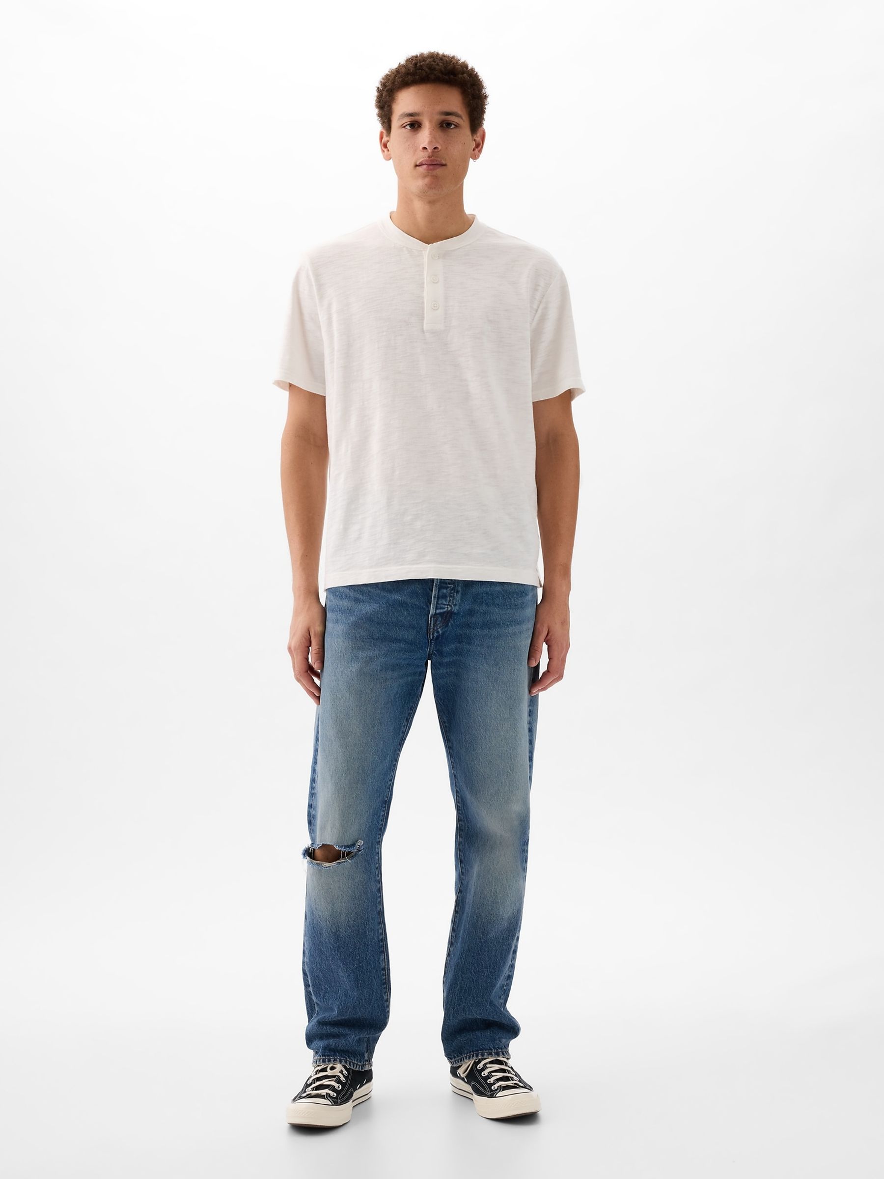 White Slub Short Sleeve Henley T-Shirt - Image 3 of 4
