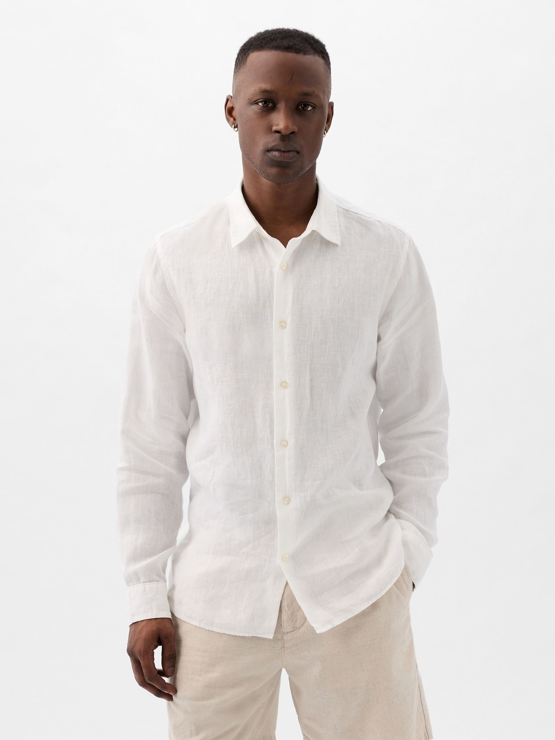 White 100% Linen Long Sleeve Shirt - Image 1 of 5