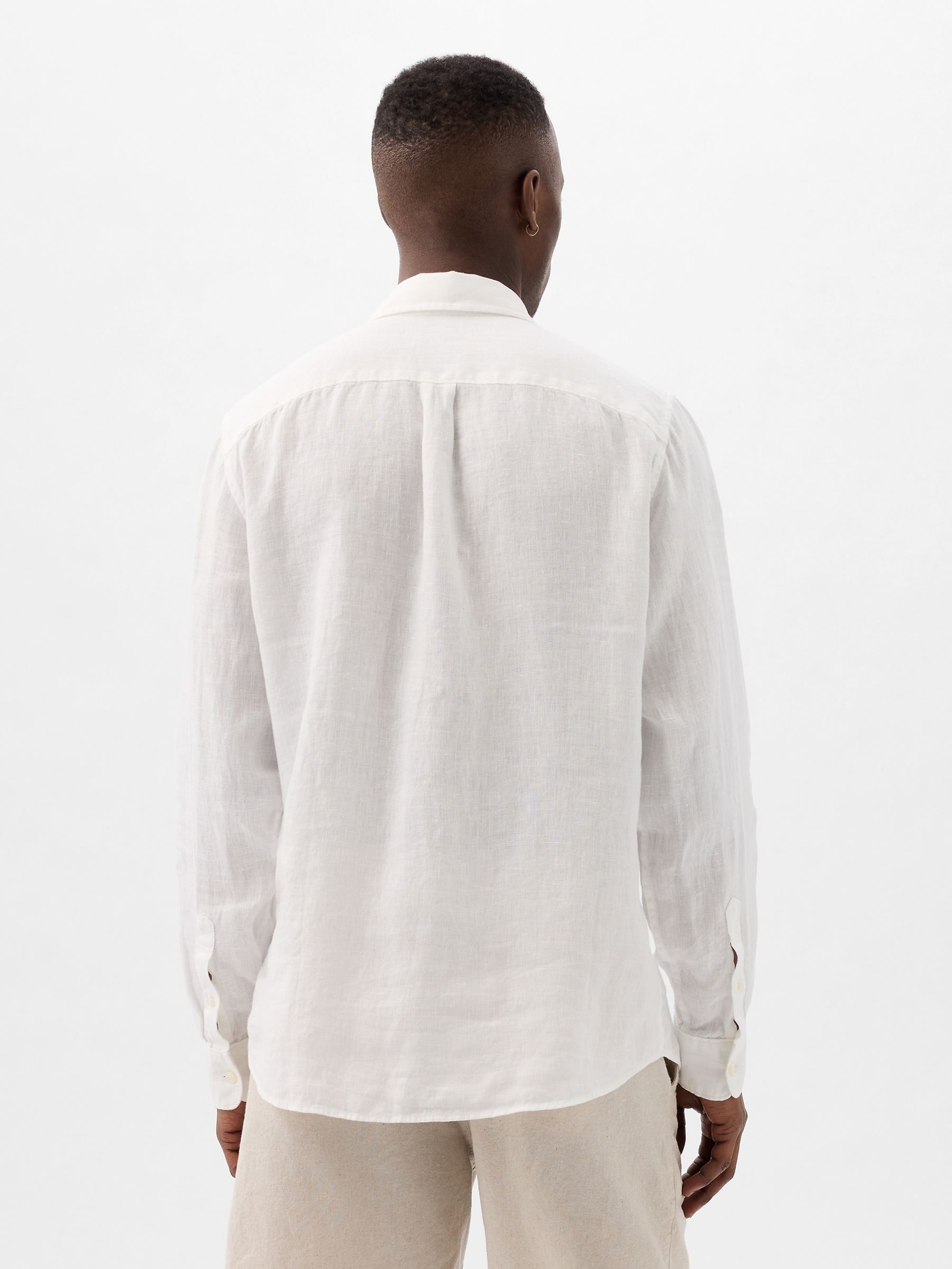 White 100% Linen Long Sleeve Shirt - Image 2 of 5