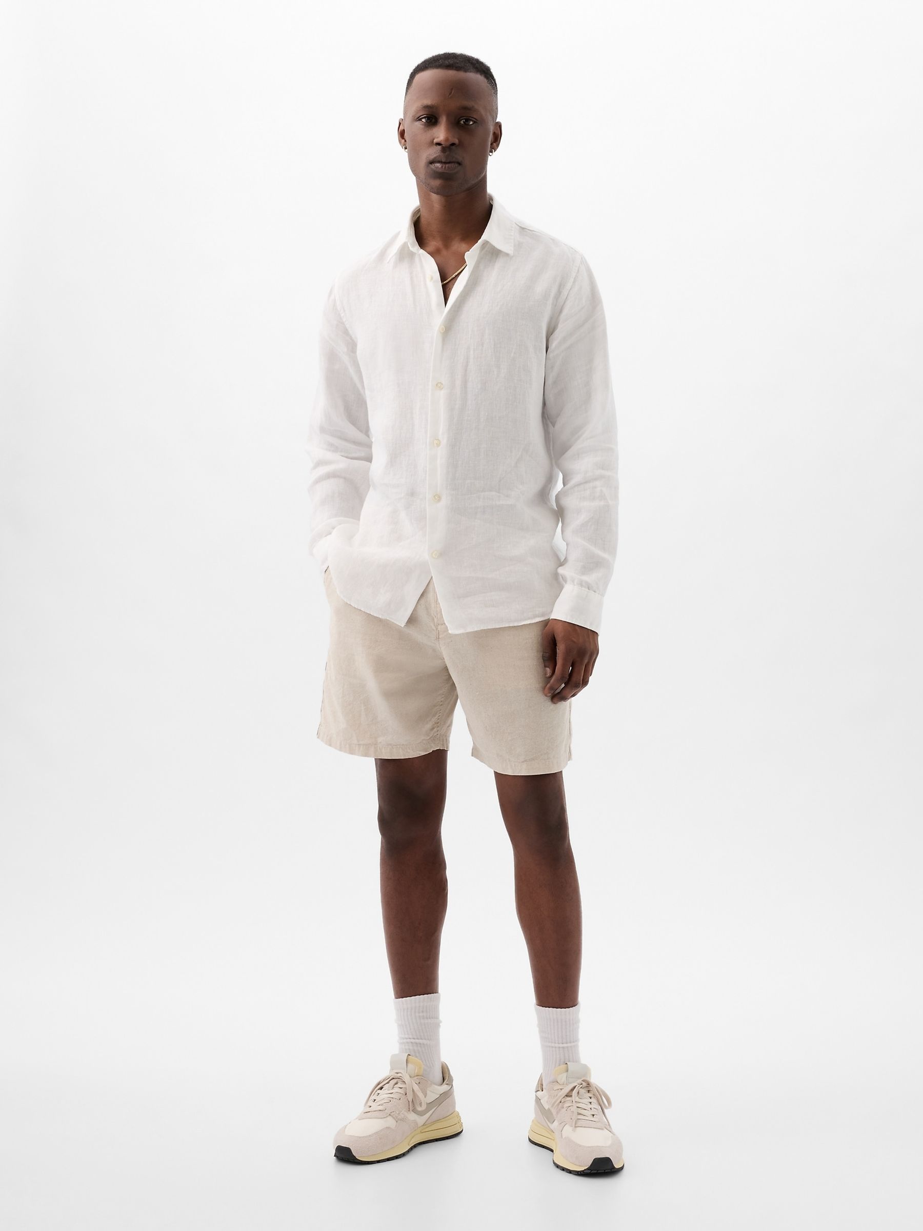 White 100% Linen Long Sleeve Shirt | Gap