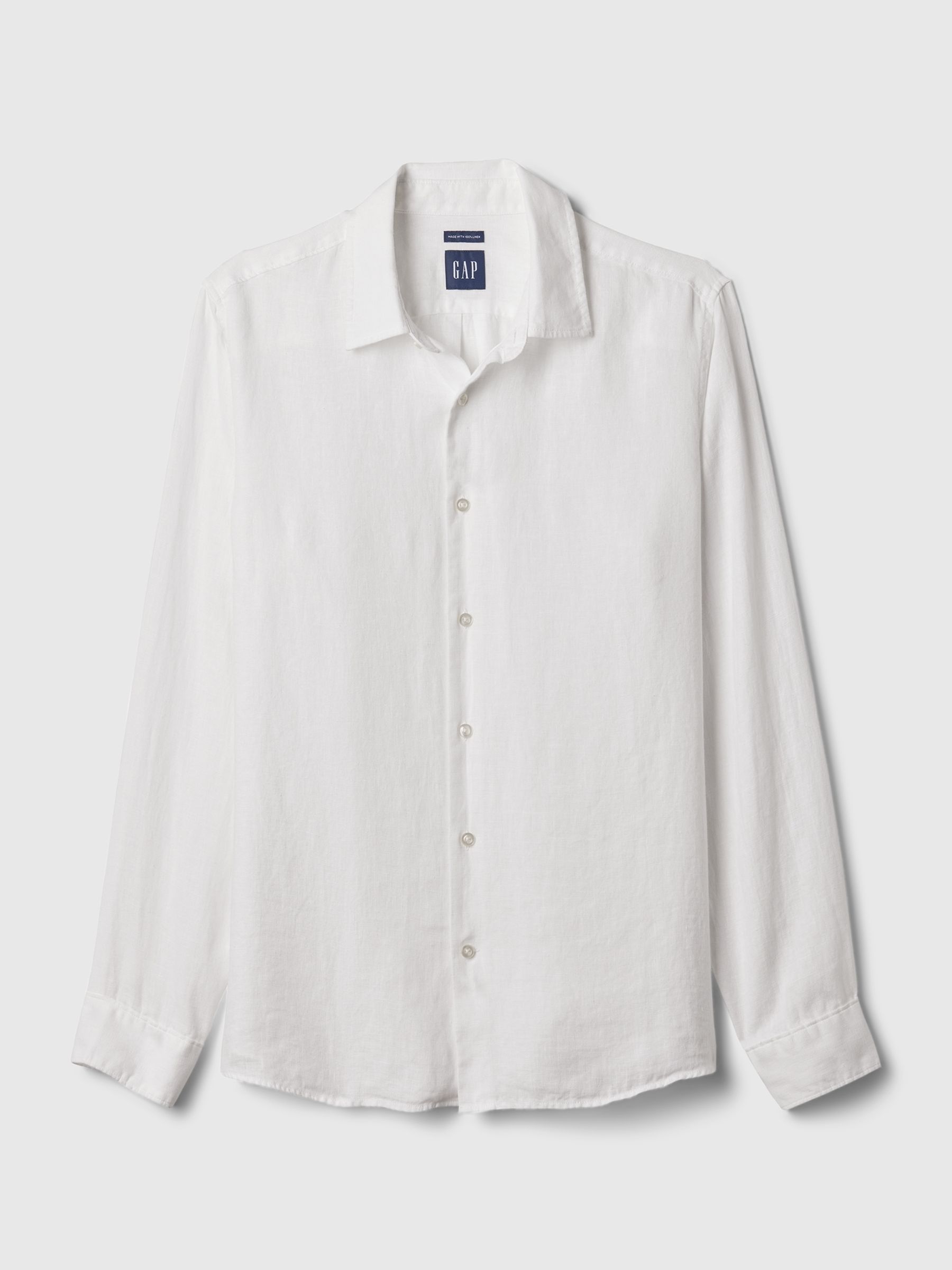 White 100% Linen Long Sleeve Shirt - Image 4 of 5