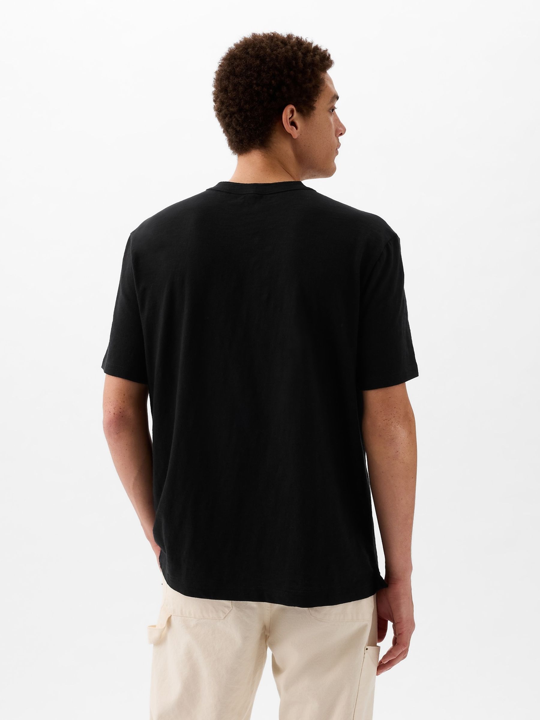 Black Slub Short Sleeve Henley T-Shirt - Image 2 of 4