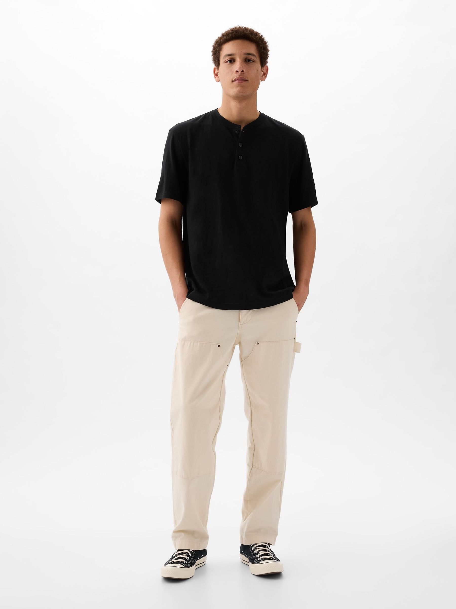 Black Slub Short Sleeve Henley T-Shirt - Image 3 of 4