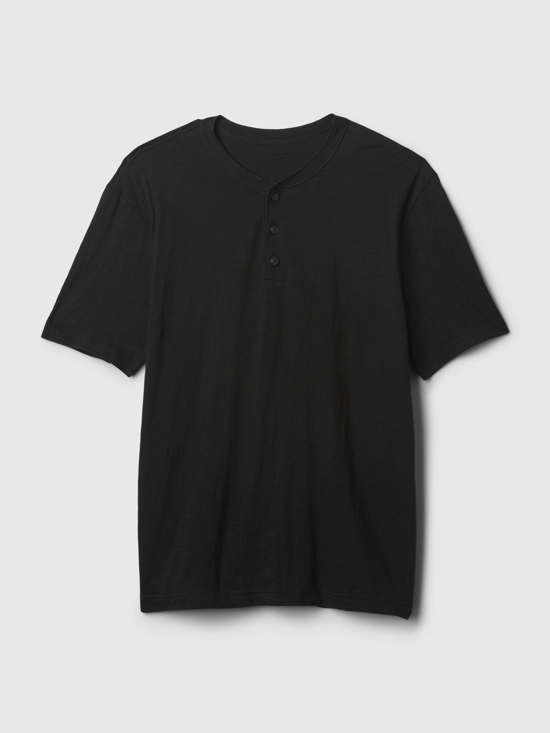 Black Slub Short Sleeve Henley T-Shirt - Image 4 of 4