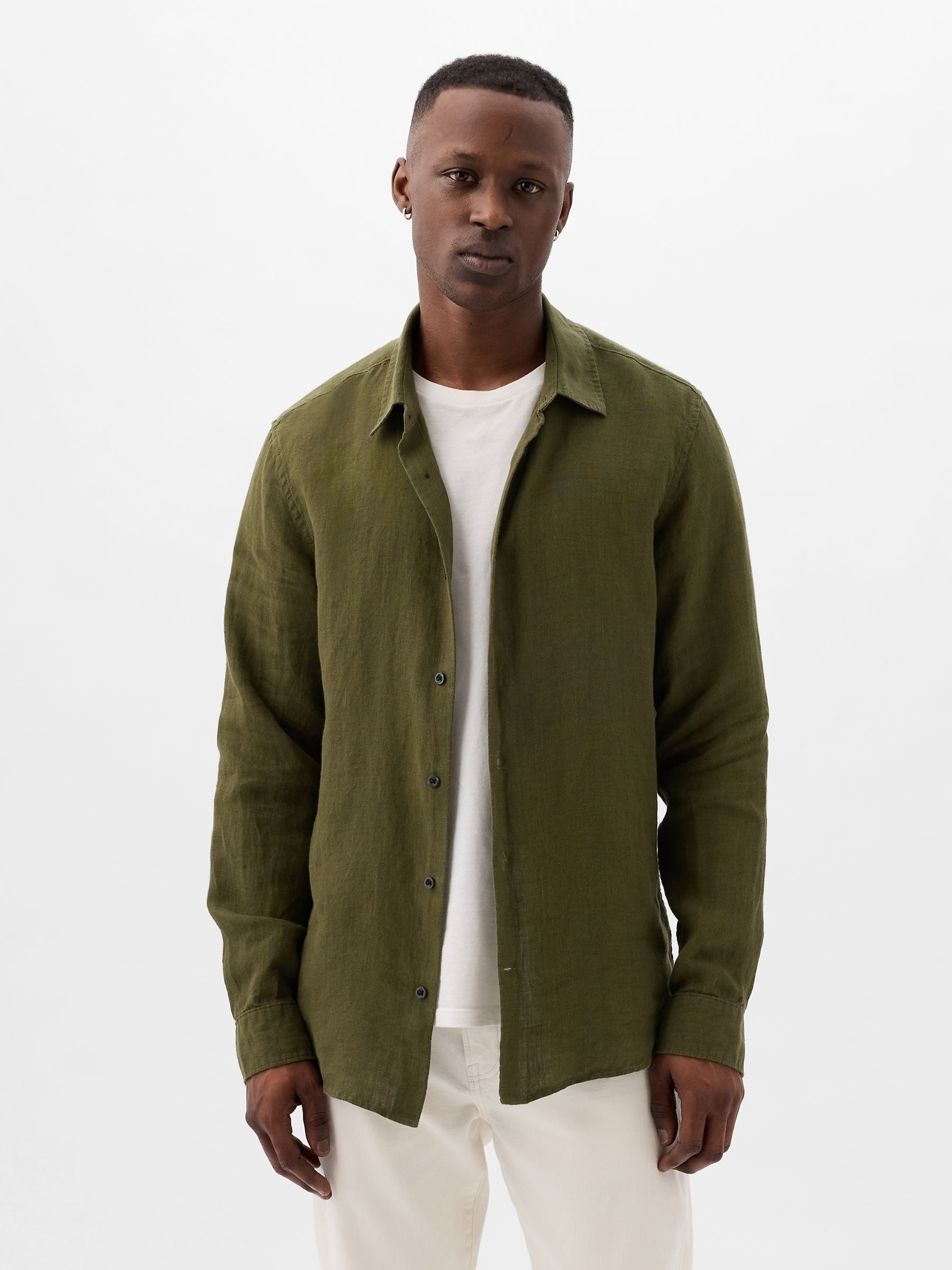 Green 100% Linen Long Sleeve Shirt - Image 1 of 1
