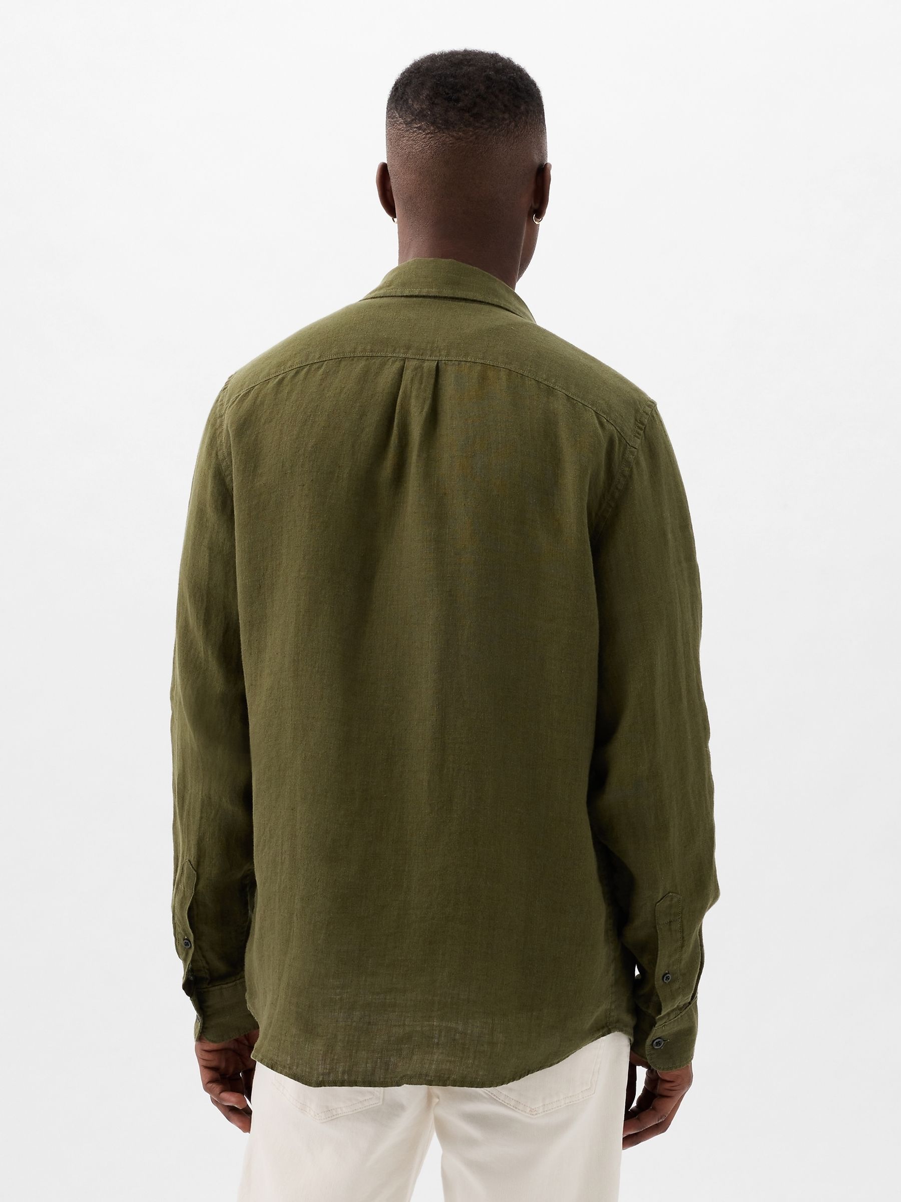 Green 100% Linen Long Sleeve Shirt - Image 2 of 5 Green 100% Linen Long Sleeve Shirt - Image 2 of 5