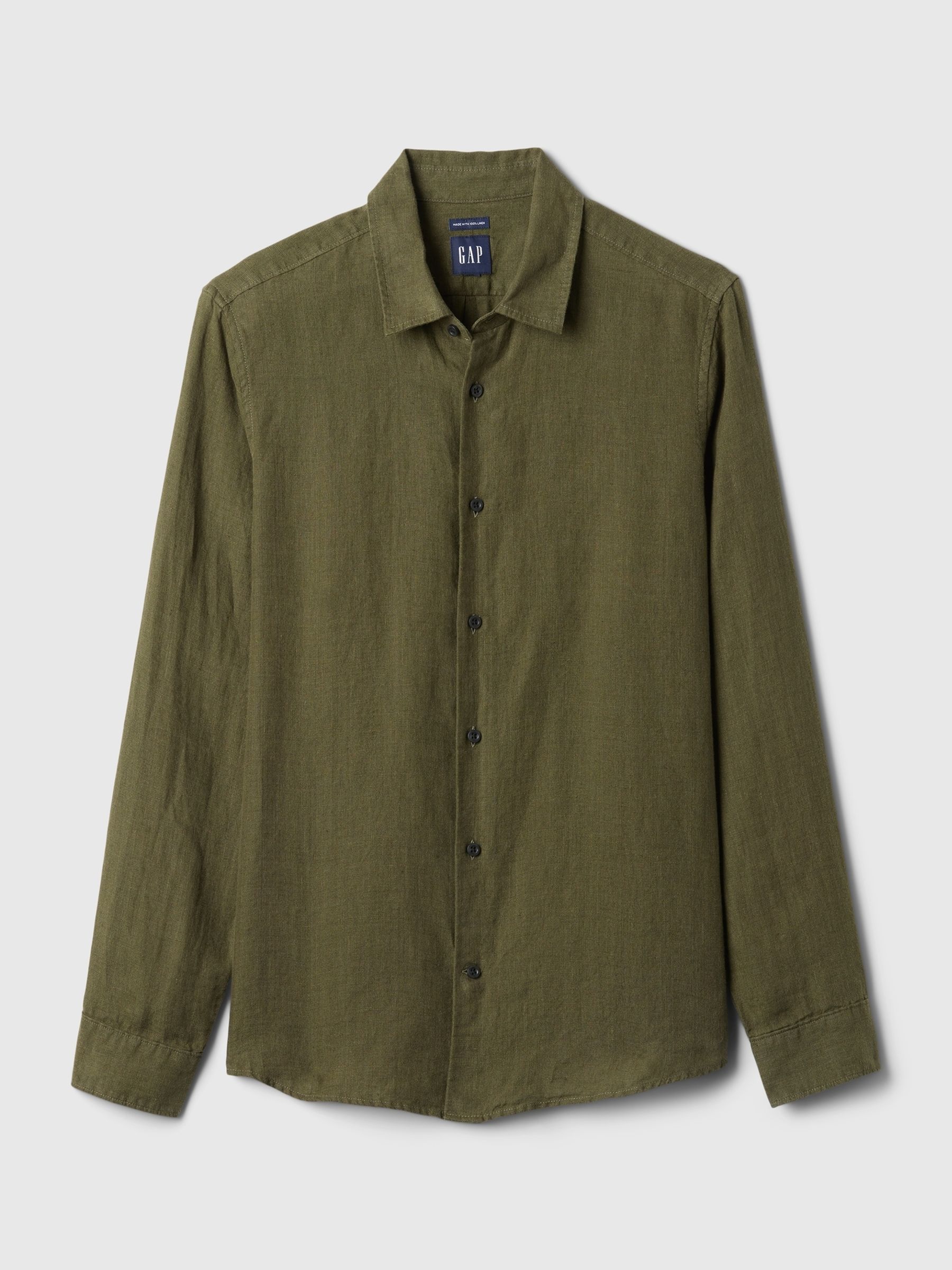 Green 100% Linen Long Sleeve Shirt - Image 4 of 5