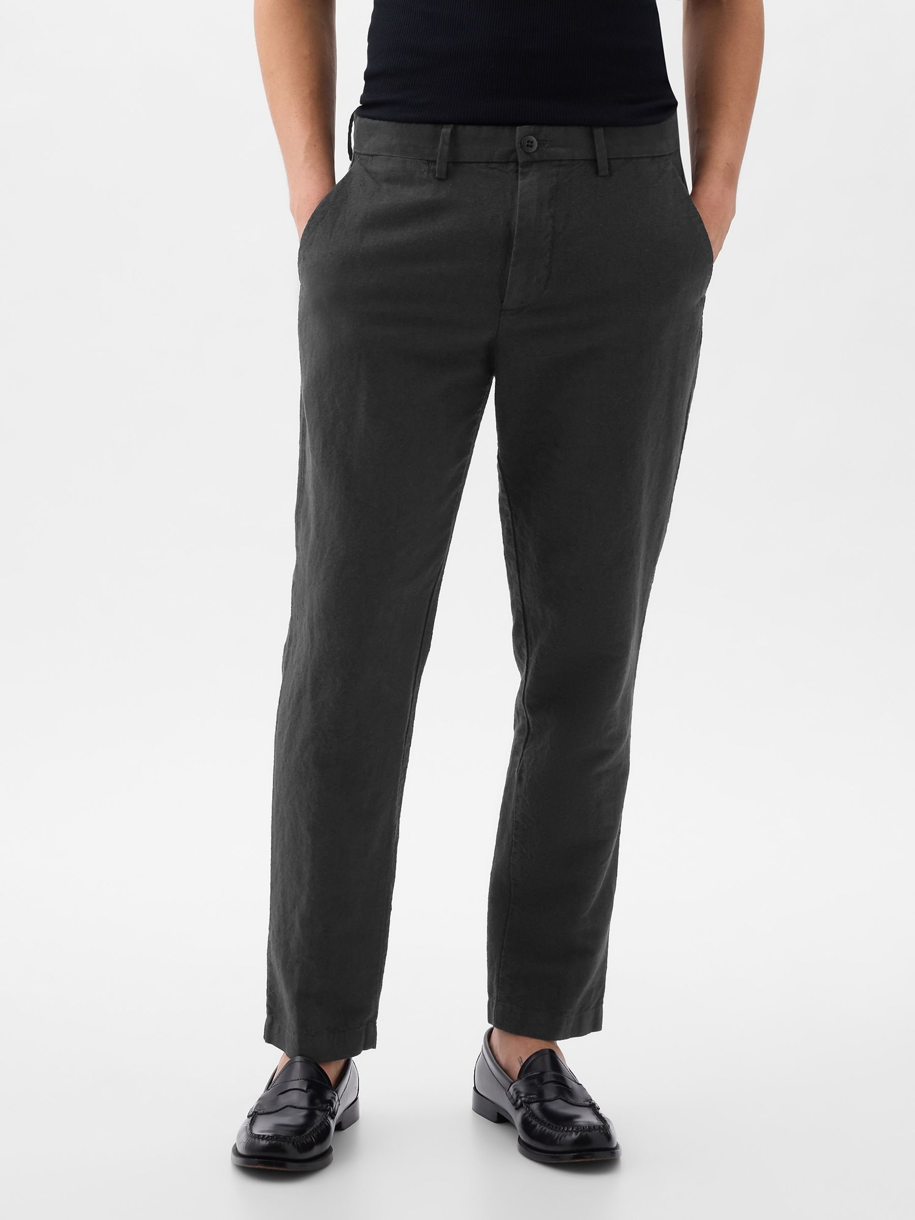 Black Linen Blend Slim Fit Trousers - Image 1 of 5