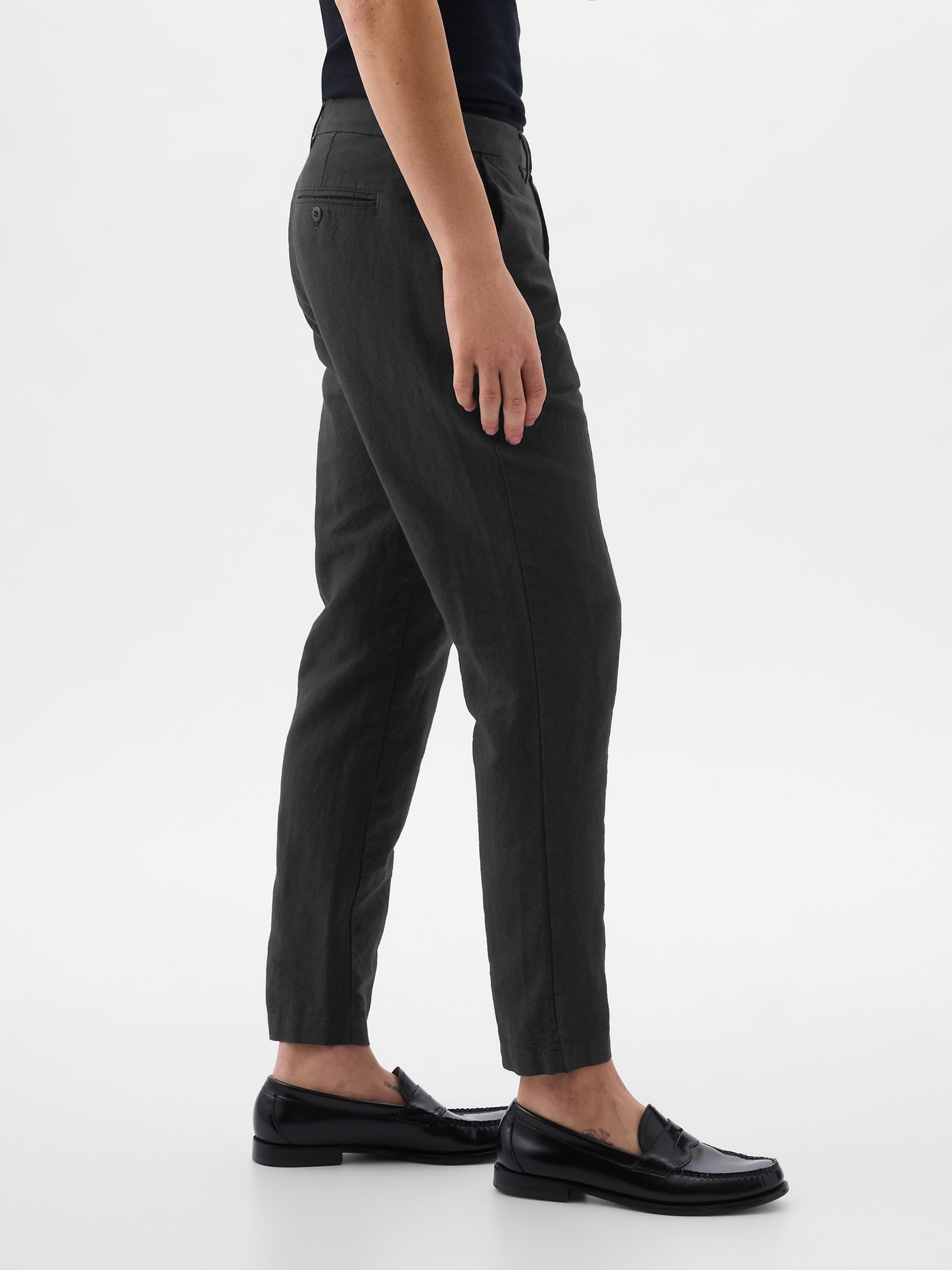 Black Linen Blend Slim Fit Trousers - Image 3 of 5