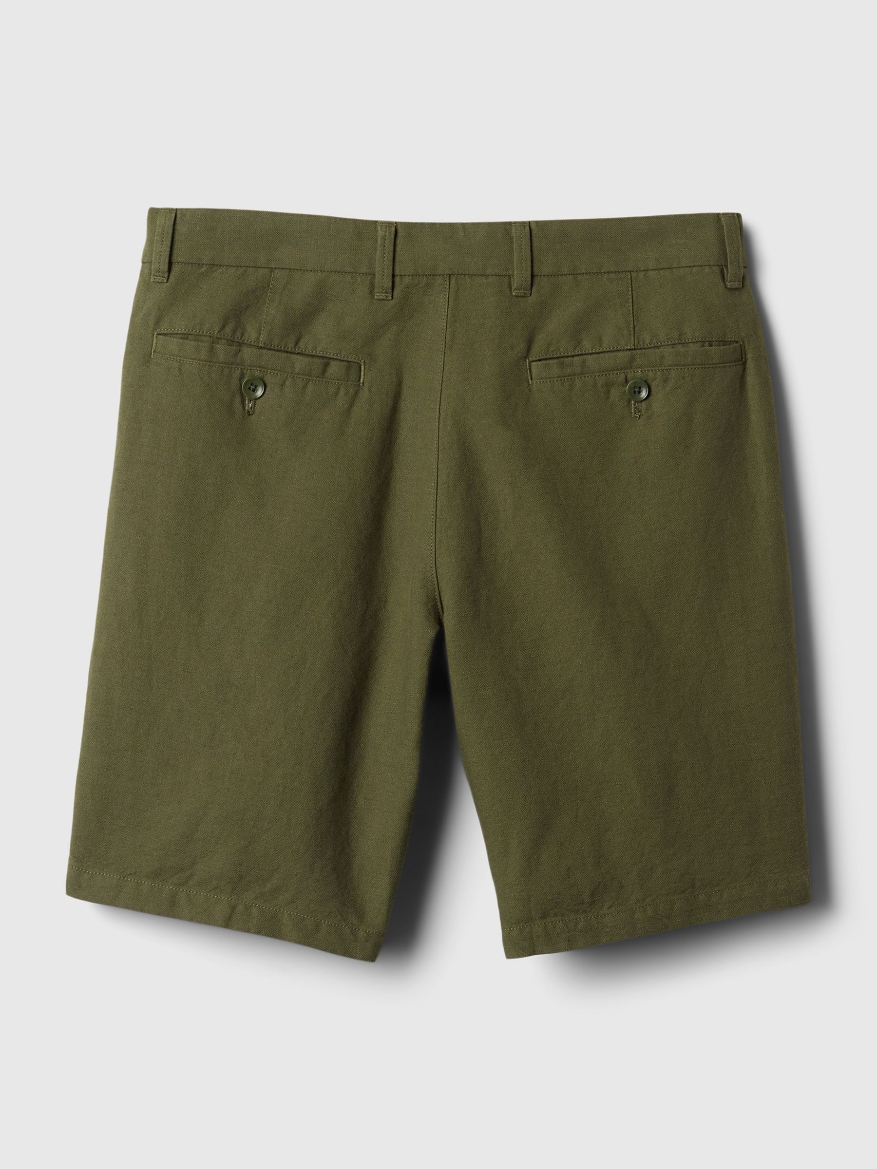 Olive Green Linen Cotton Flat Front Shorts - Image 5 of 7
