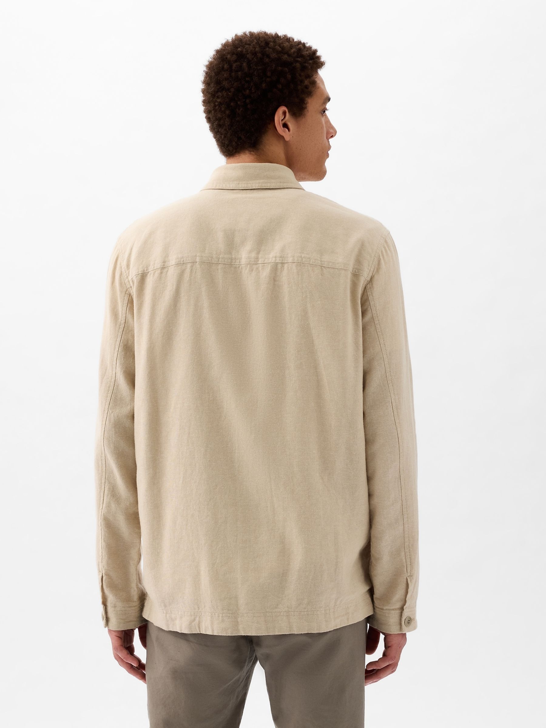 Natural Linen Blend Linen-Cotton Chore Jacket - Image 3 of 6