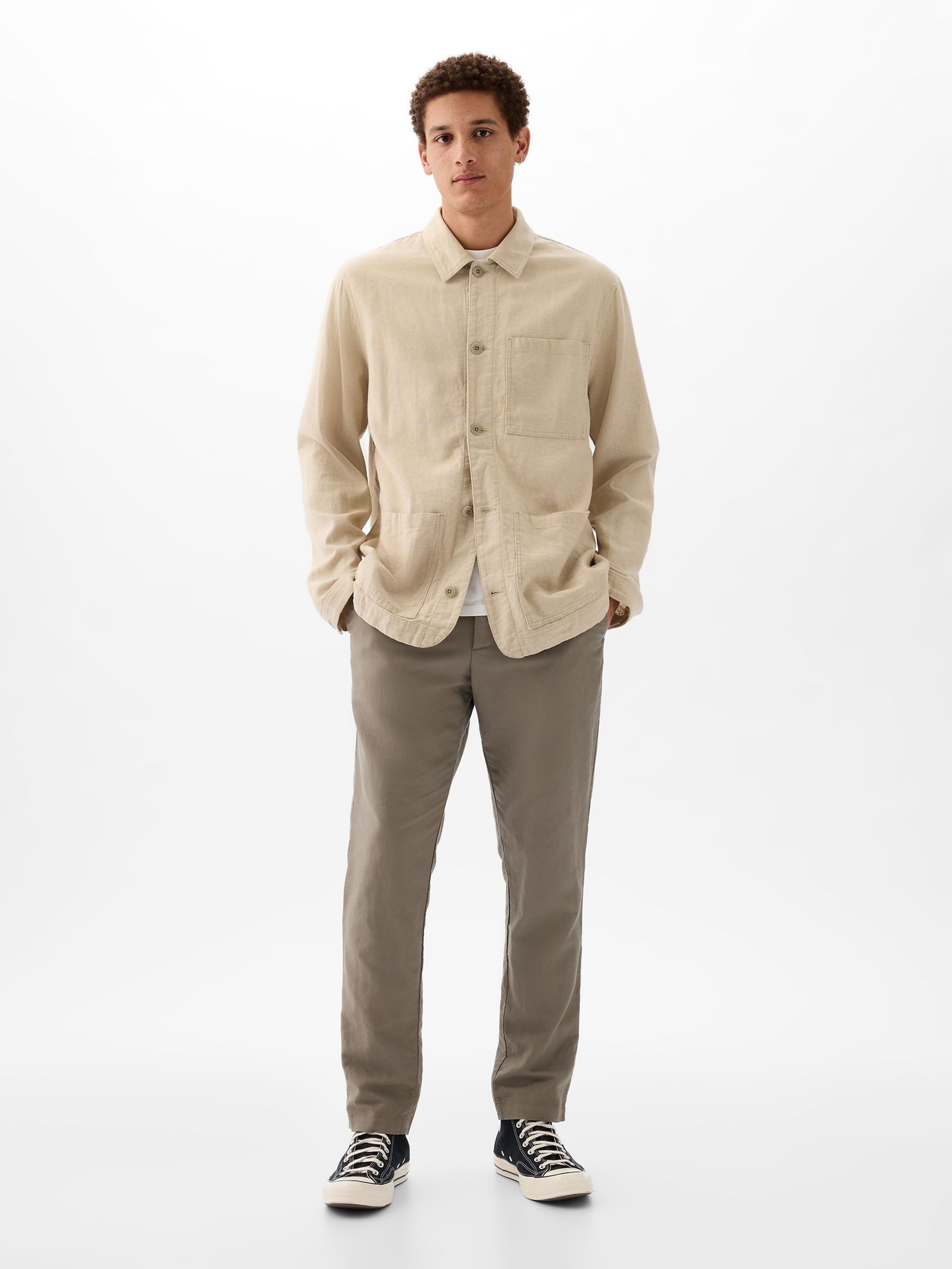 Natural Linen Blend Linen-Cotton Chore Jacket - Image 4 of 6