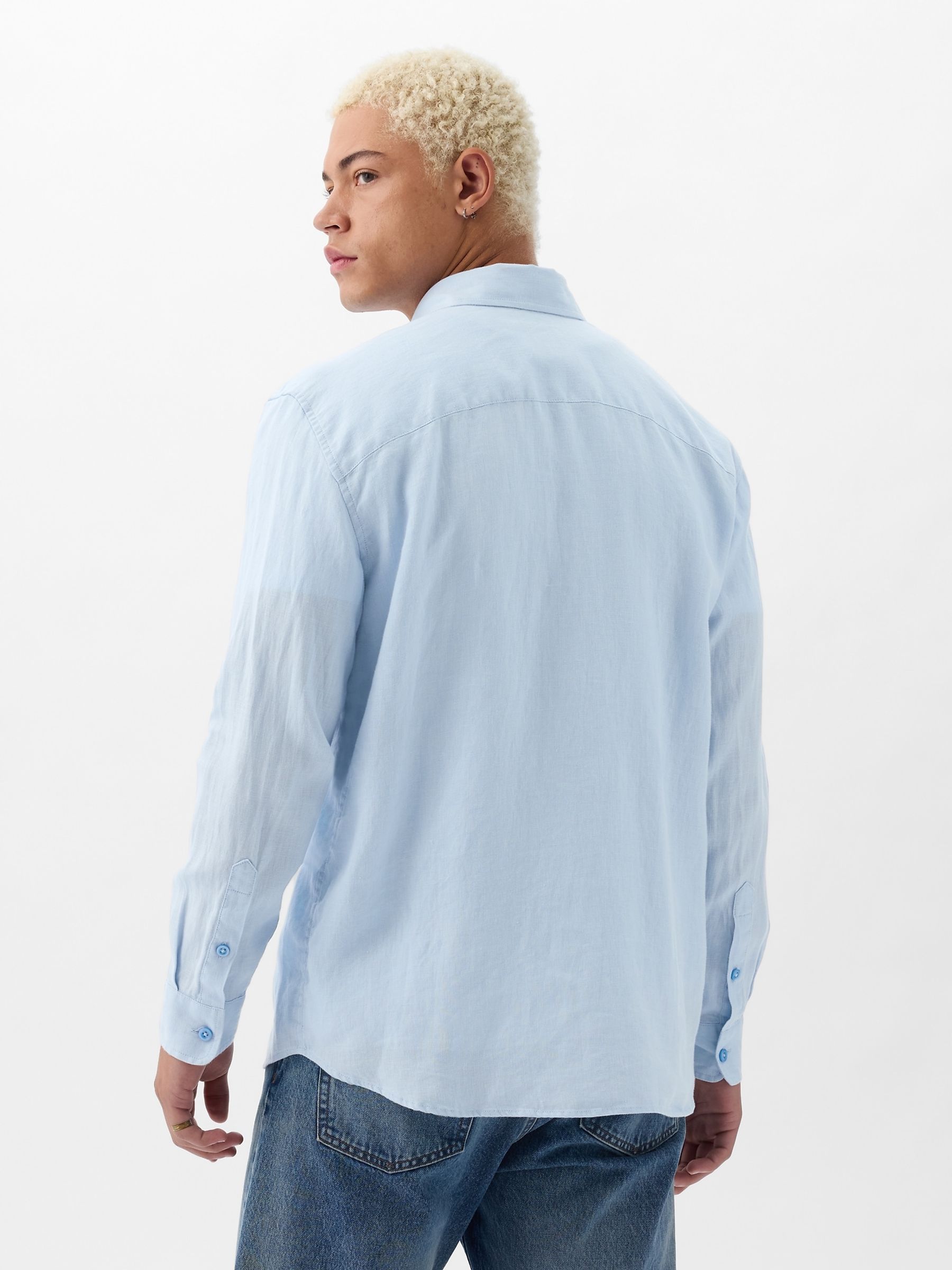 Blue Linen Blend Long Sleeve Shirt - Image 2 of 4