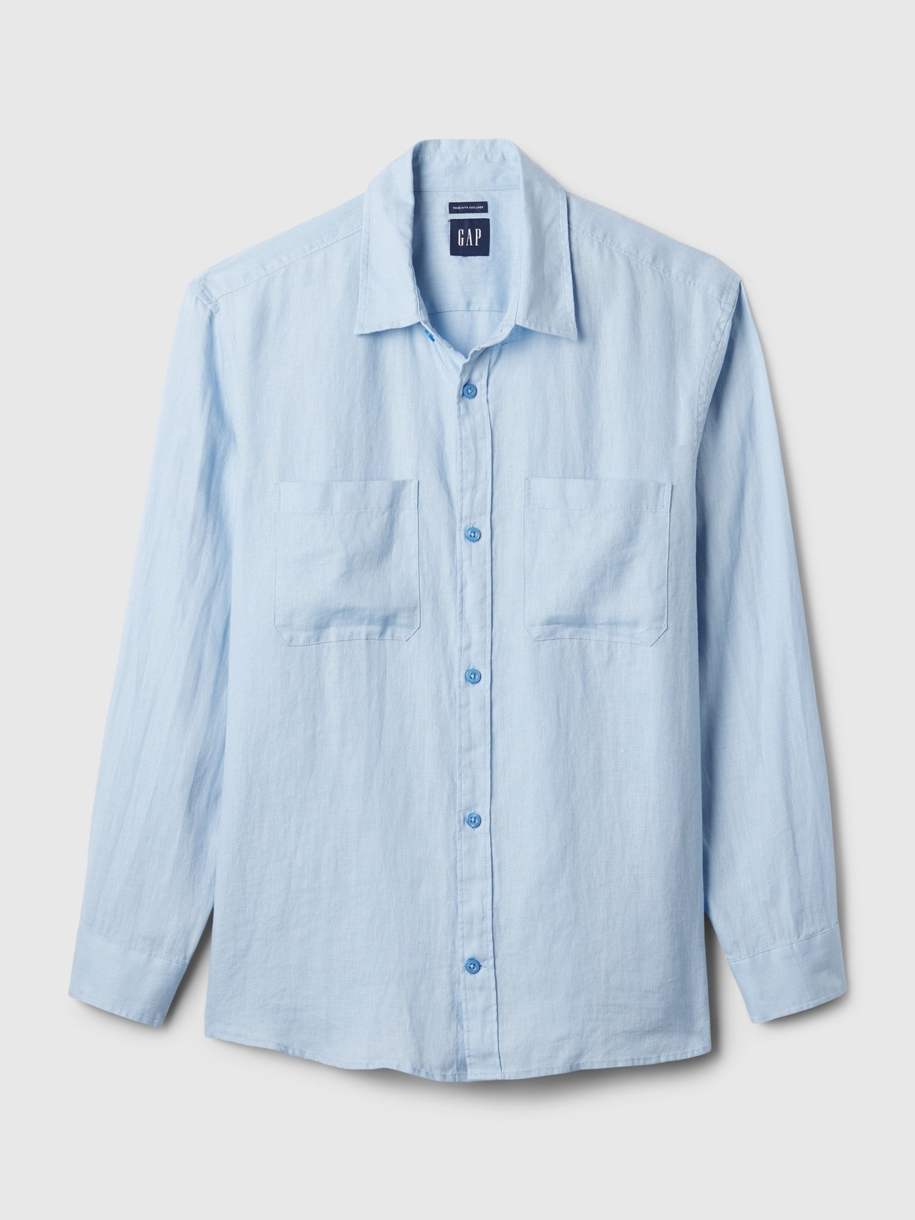 Blue Linen Blend Long Sleeve Shirt - Image 4 of 4