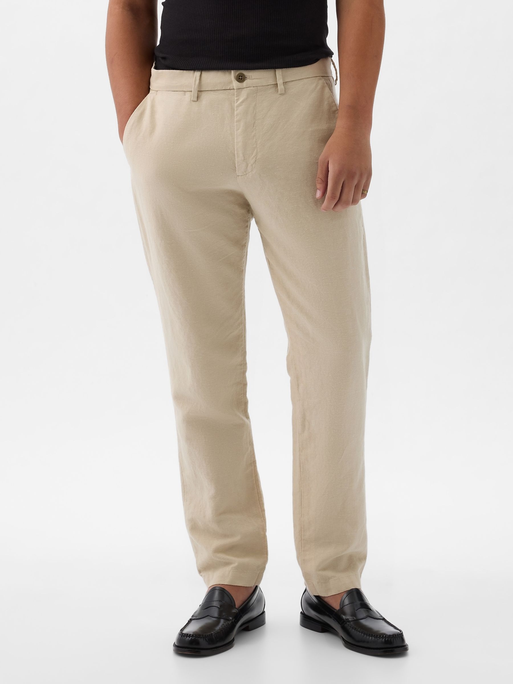 Cream Linen Blend Slim Fit Trousers - Image 1 of 5 Cream Linen Blend Slim Fit Trousers - Image 1 of 5