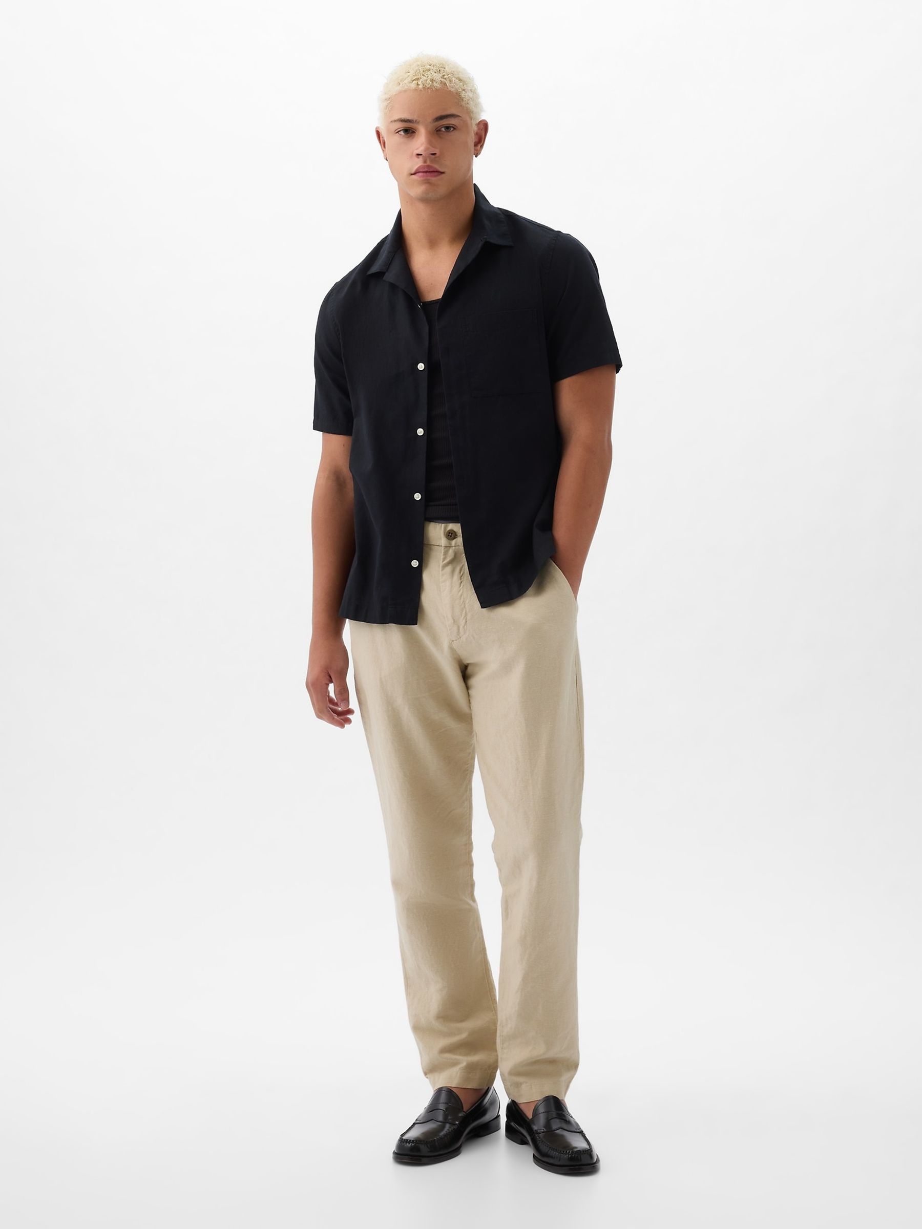 Cream Linen Blend Slim Fit Trousers - Image 3 of 5
