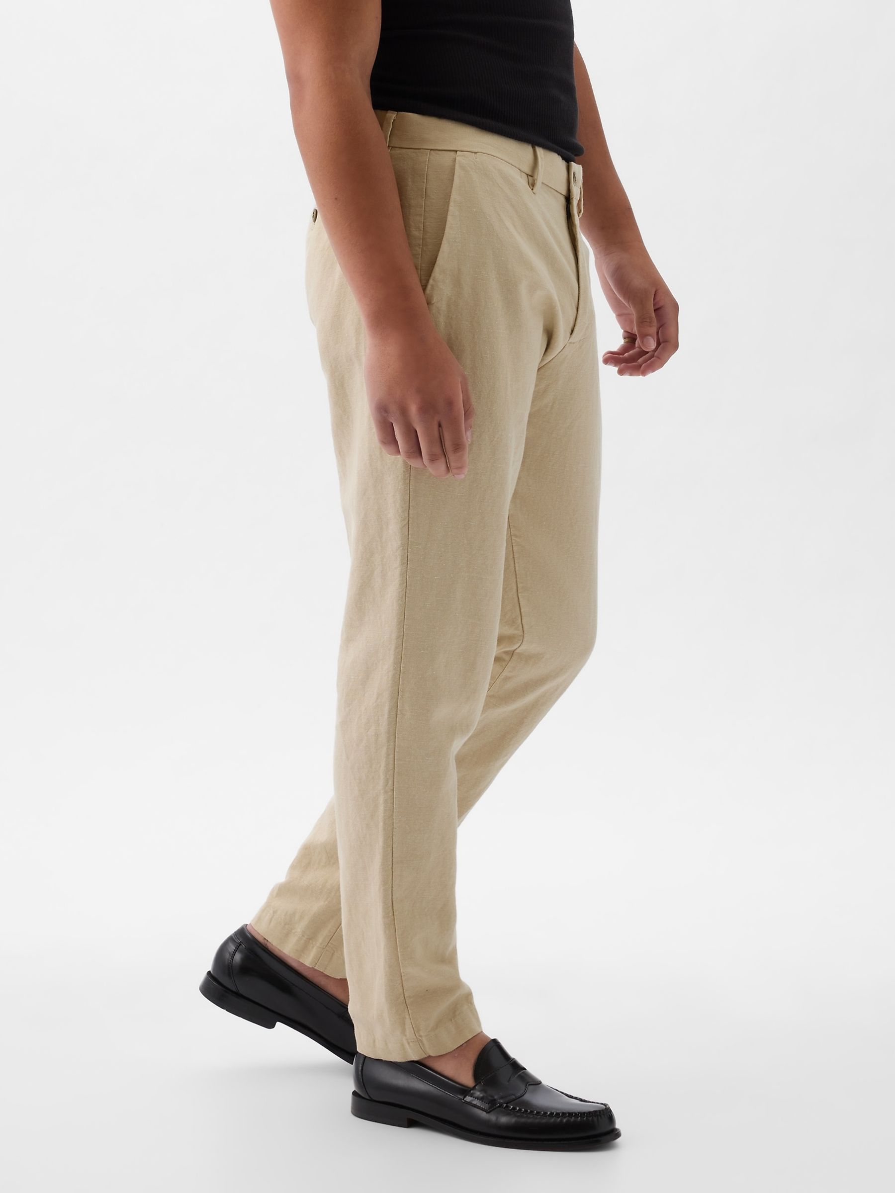 Cream Linen Blend Slim Fit Trousers - Image 4 of 5