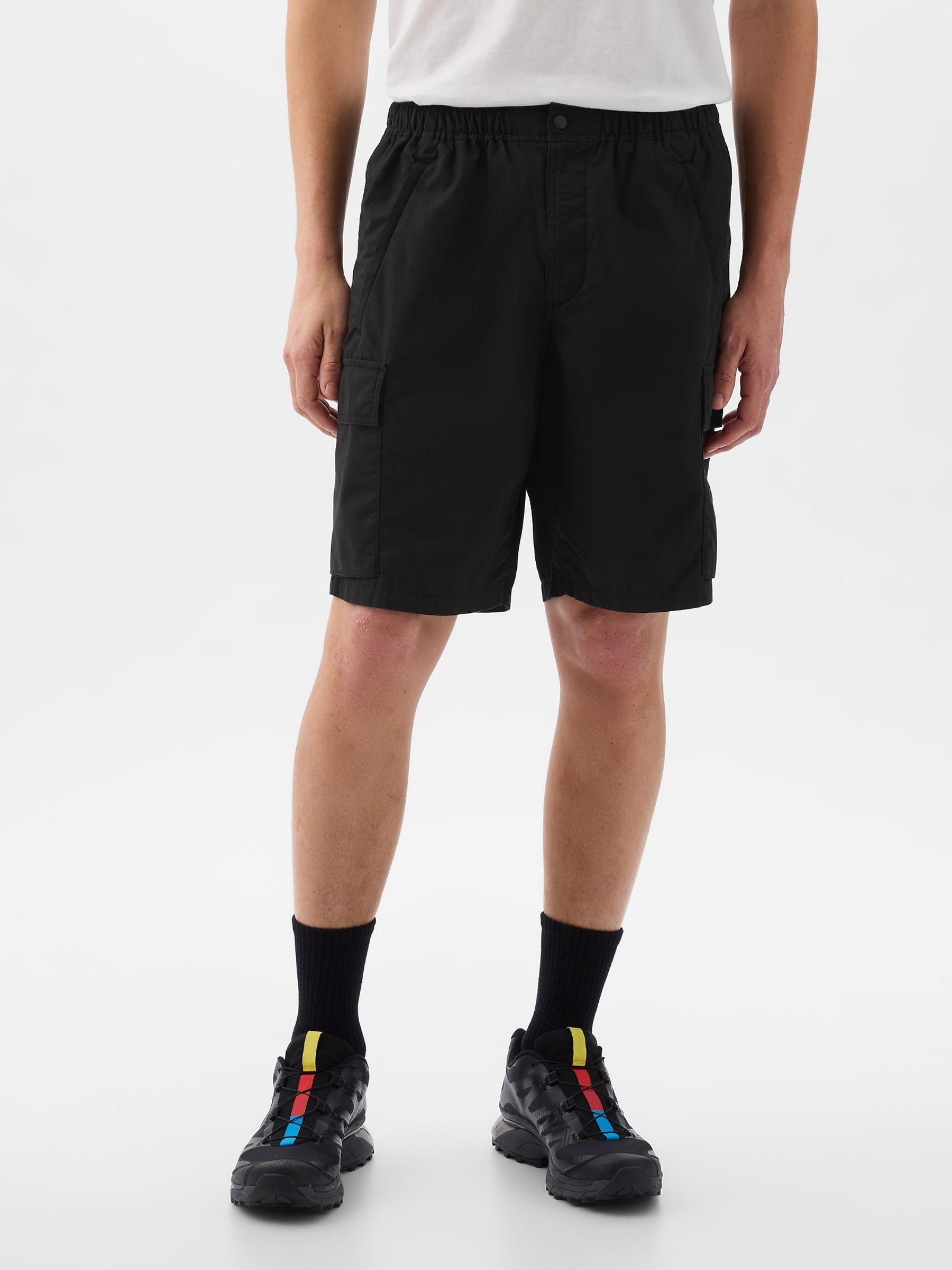 Black Poplin Cargo Shorts - Image 1 of 6