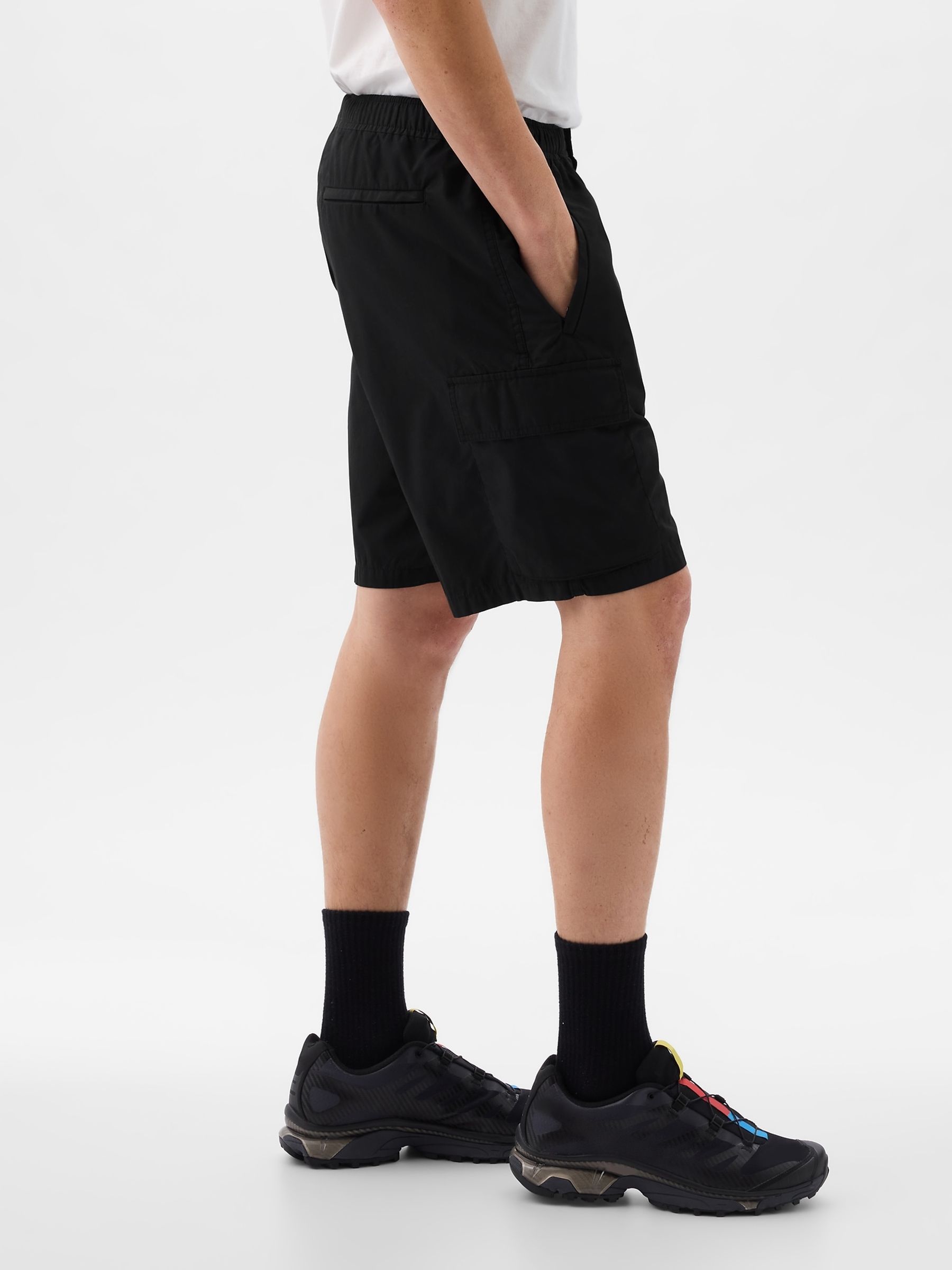 Black Poplin Cargo Shorts - Image 3 of 6