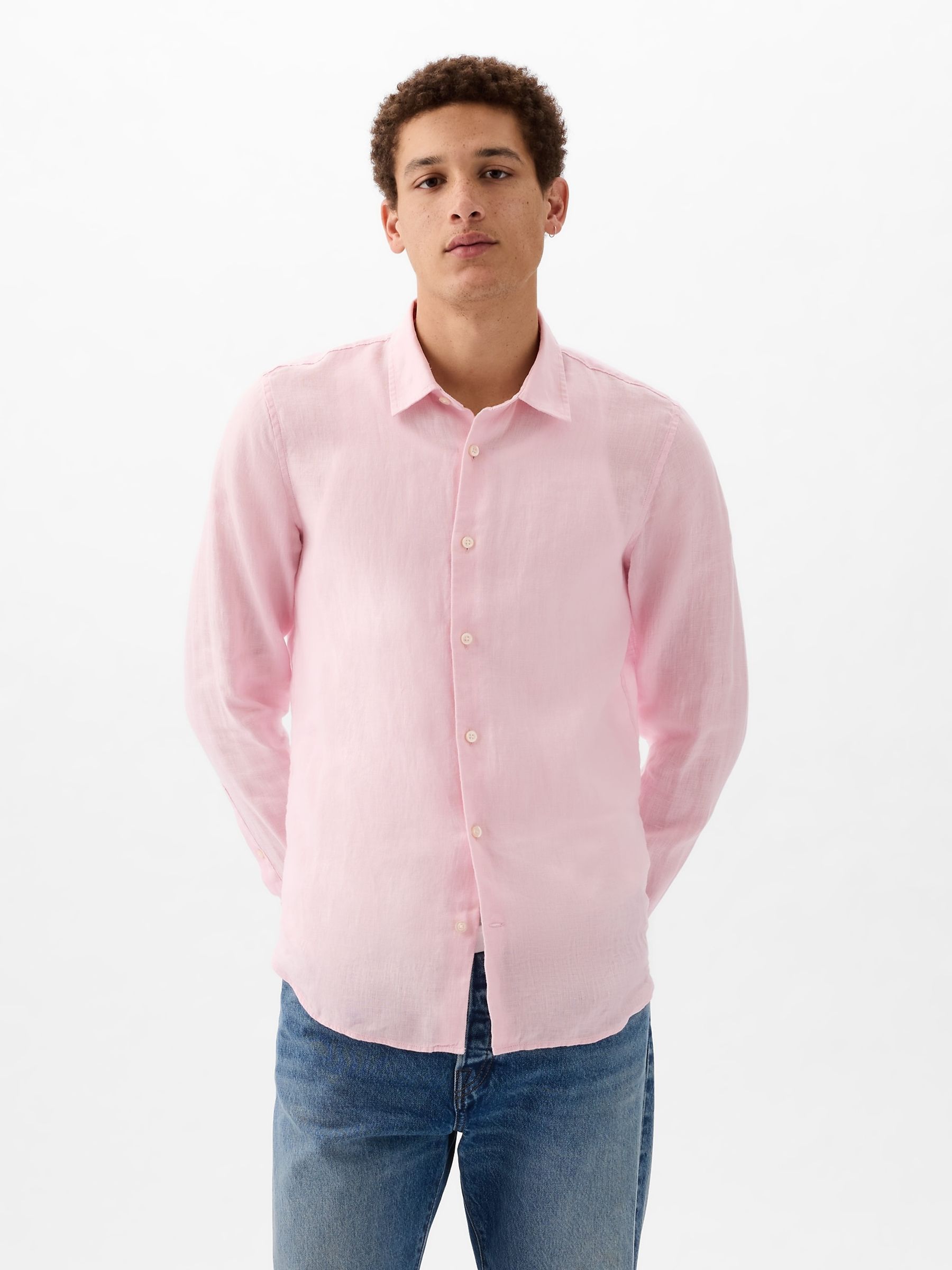 Pink 100% Linen Long Sleeve Shirt - Image 1 of 4
