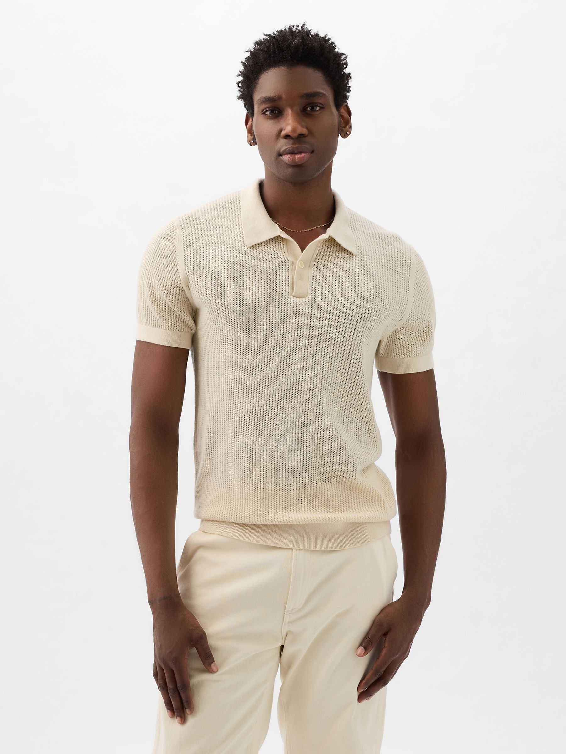 Cream Textured Short Sleeve Polo Shirt - Image 1 of 1