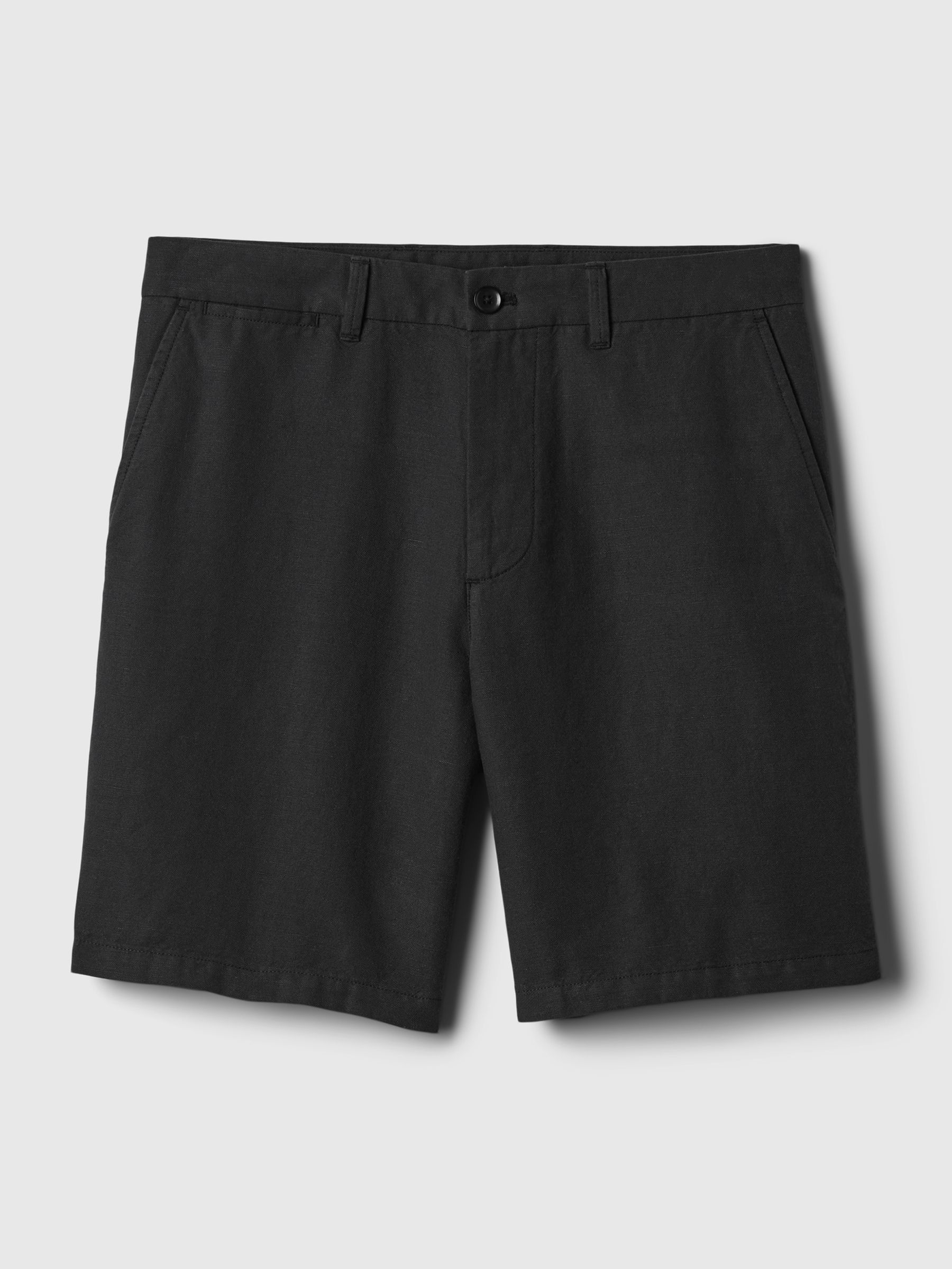 Black Linen Cotton Flat Front Shorts - Image 5 of 5