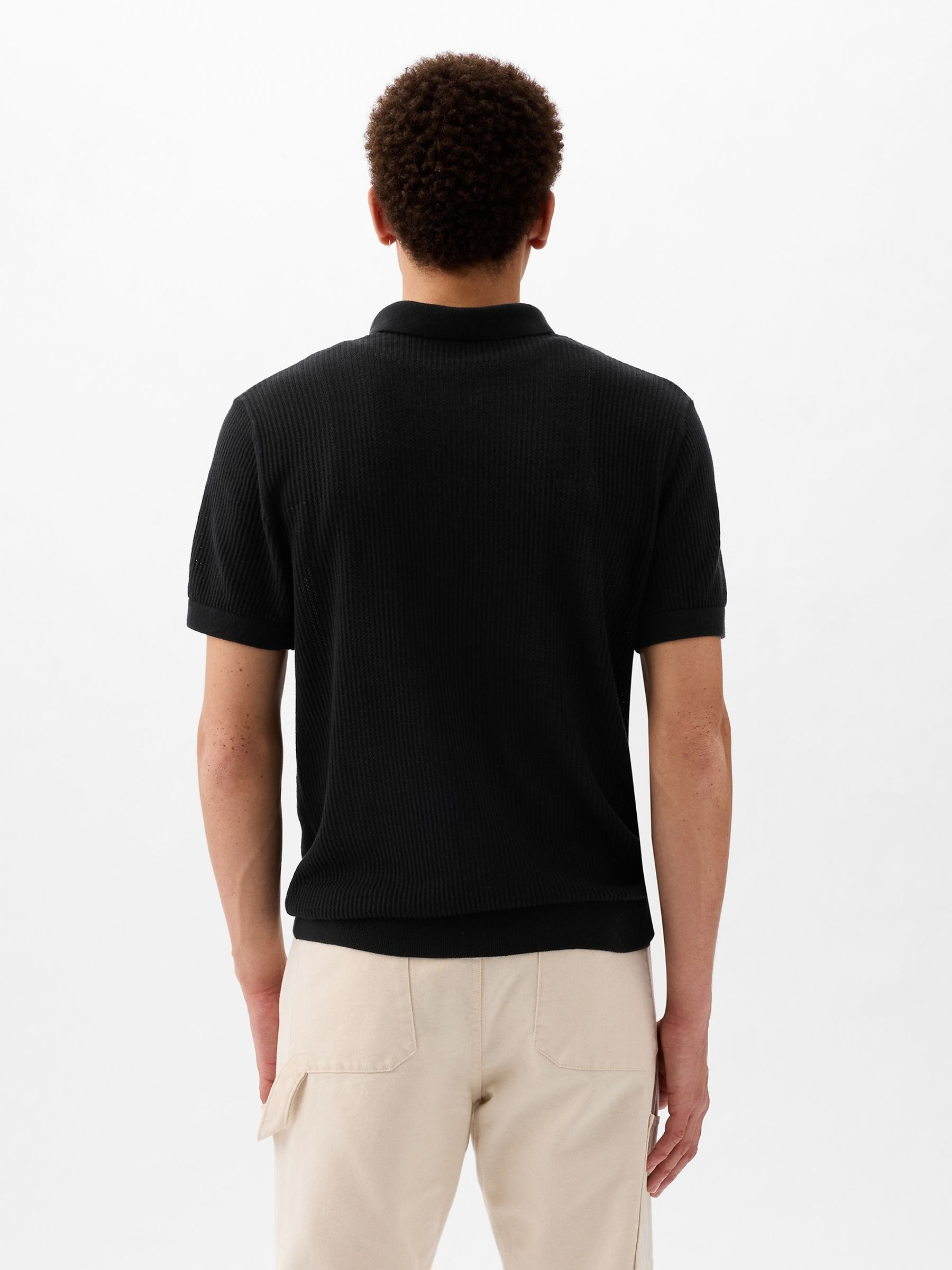 Black Textured Short Sleeve Polo Shirt - Image 2 of 4 Black Textured Short Sleeve Polo Shirt - Image 2 of 4