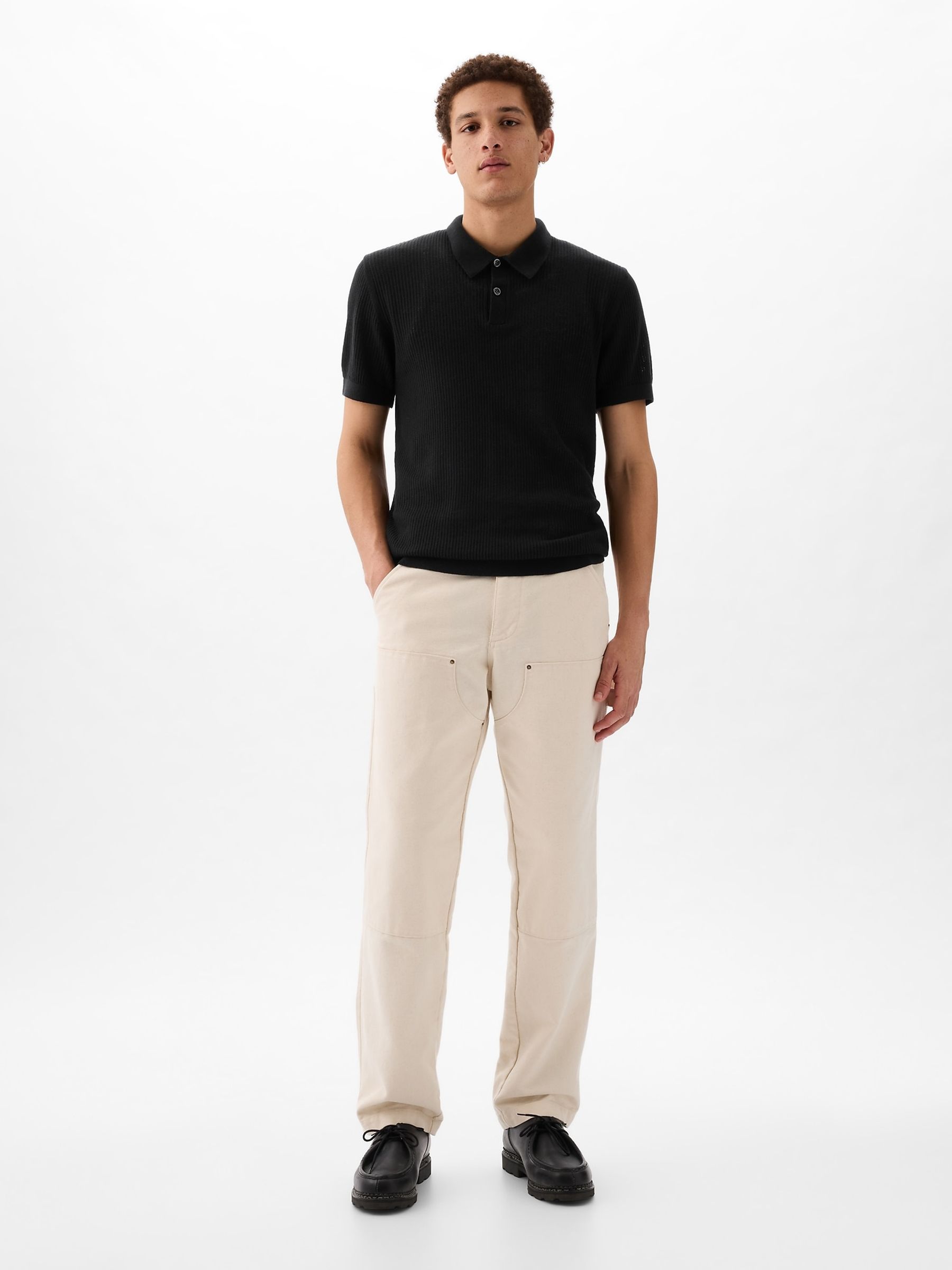Black Textured Short Sleeve Polo Shirt - Image 3 of 4