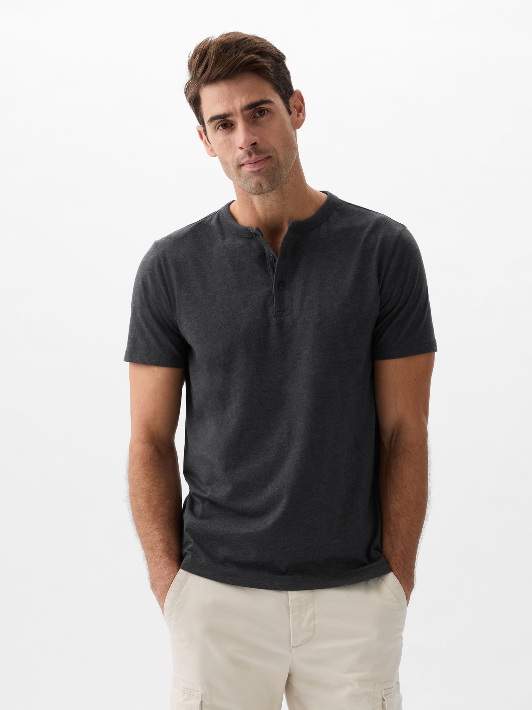 Black Everyday Soft Henley Short Sleeve T-Shirt - Image 1 of 1