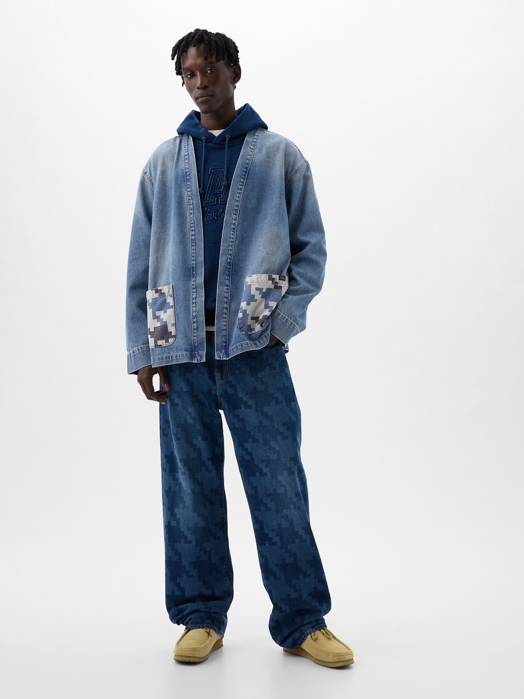 Blue Dapper Dan Organic Denim Wrap Jacket - Image 3 of 5