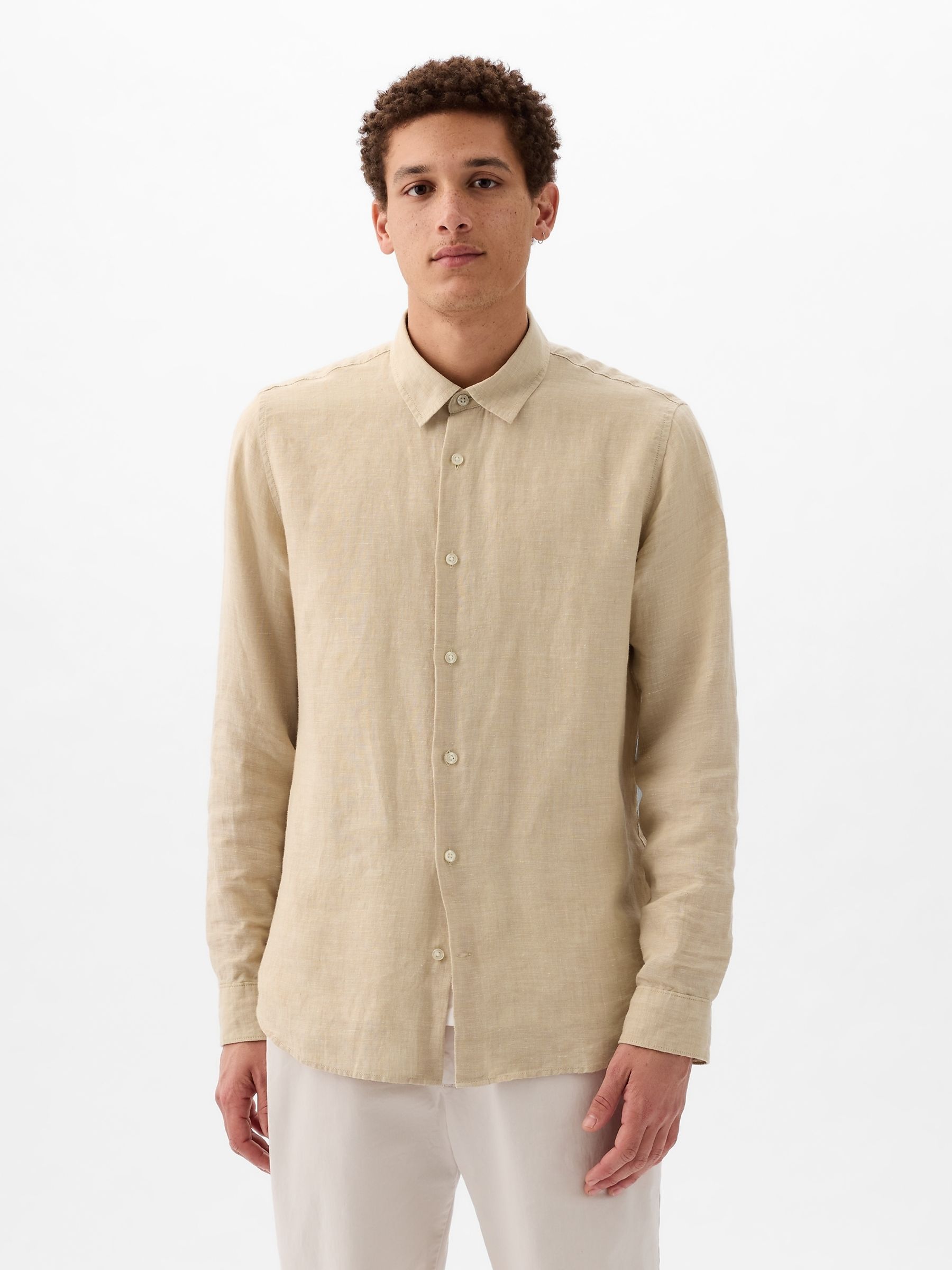 Neutral 100% Linen Long Sleeve Shirt - Image 1 of 5