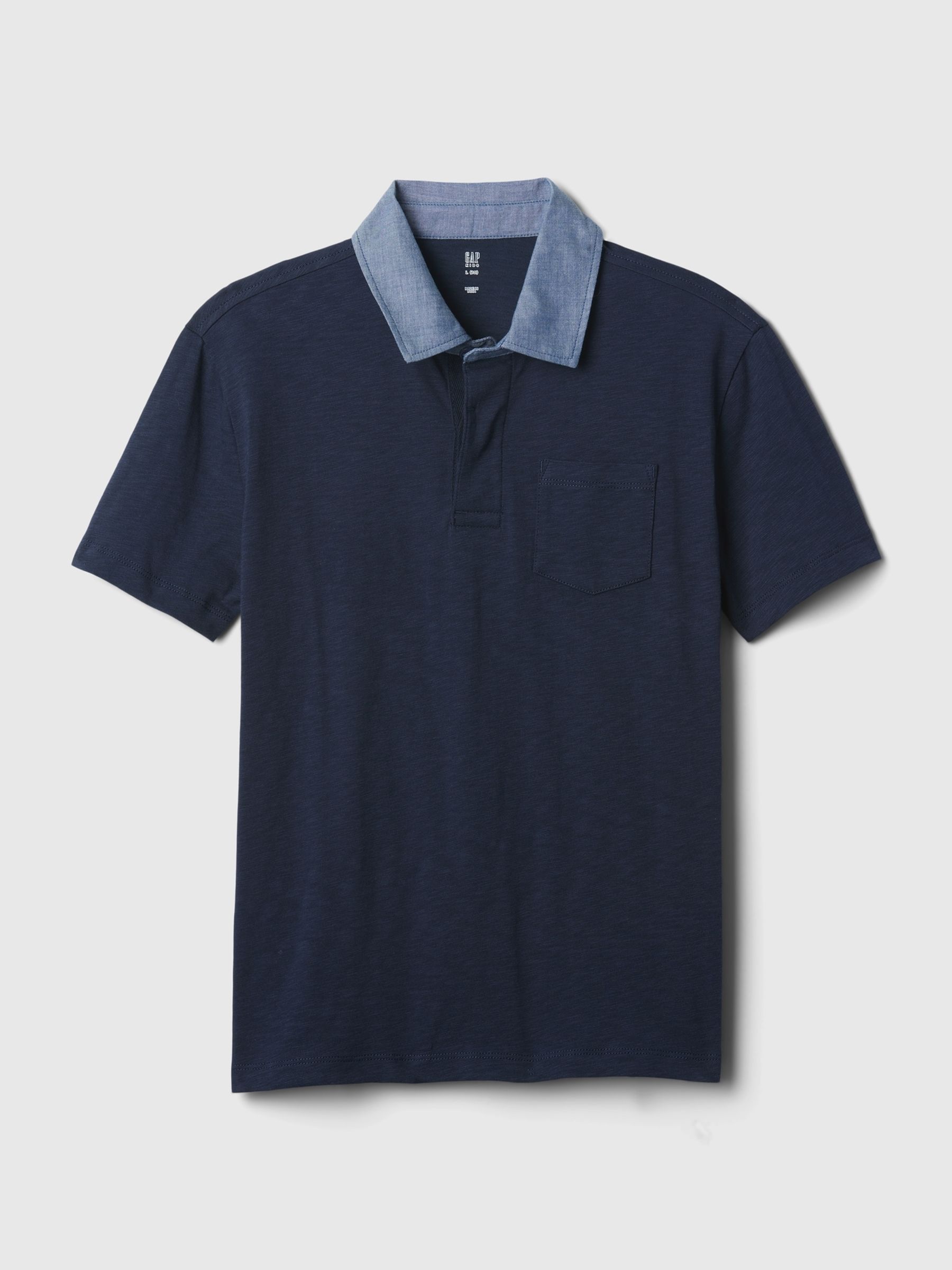 Navy Blue Chambray Collar Short Sleeve Polo Shirt (4-13yrs) - Image 1 of 2