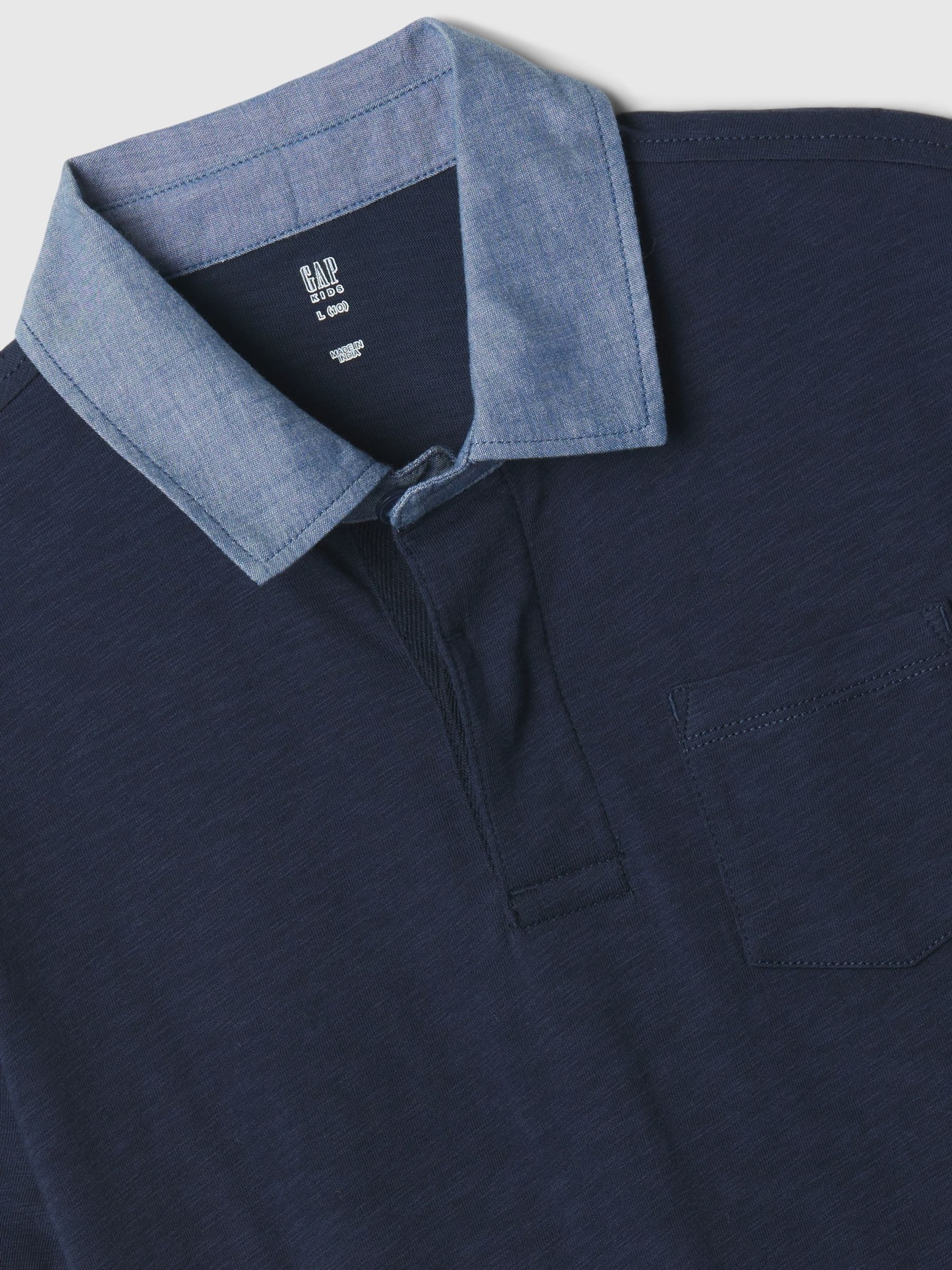 Navy Blue Chambray Collar Short Sleeve Polo Shirt (4-13yrs) - Image 2 of 2
