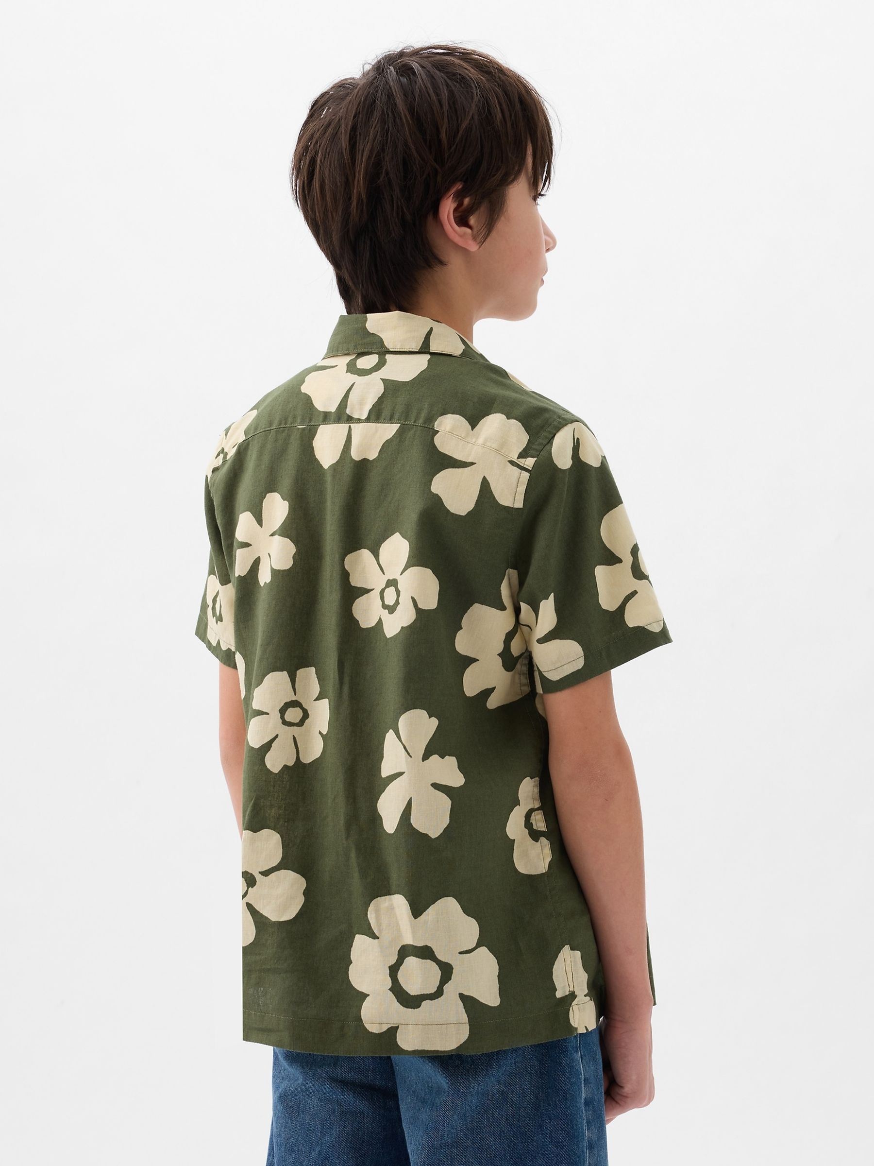 Green Print Cotton Short Sleeve Shirt (4-13yrs) - Image 2 of 4