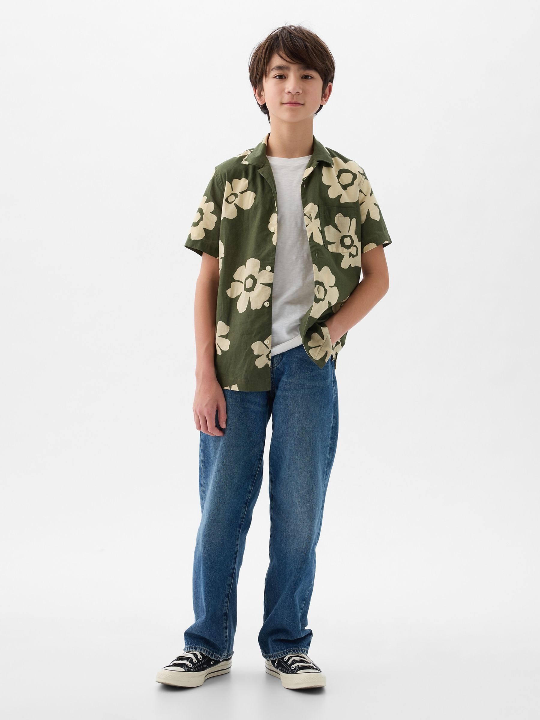 Green Print Cotton Short Sleeve Shirt (4-13yrs) - Image 3 of 4