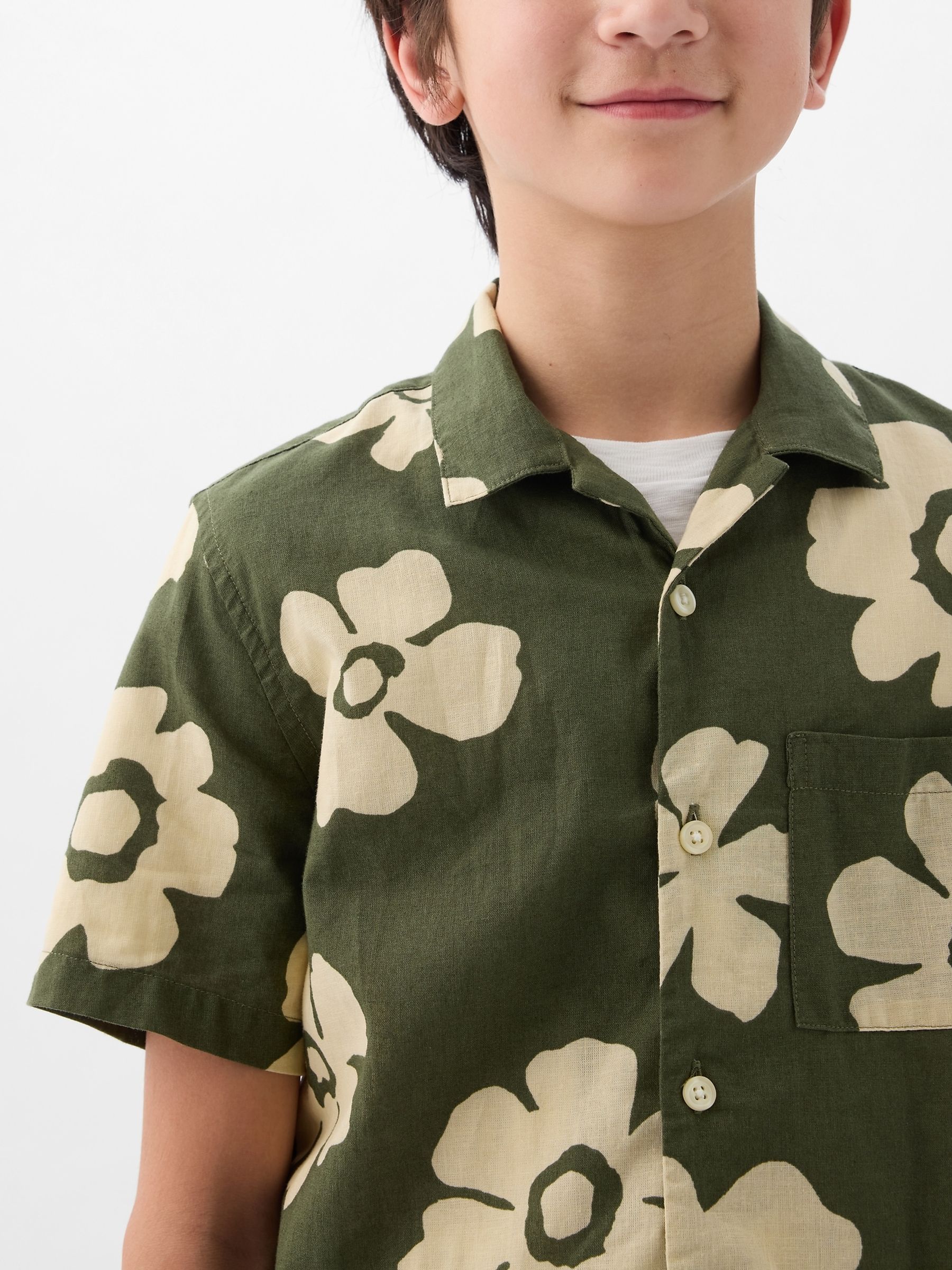Green Print Cotton Short Sleeve Shirt (4-13yrs) - Image 4 of 4