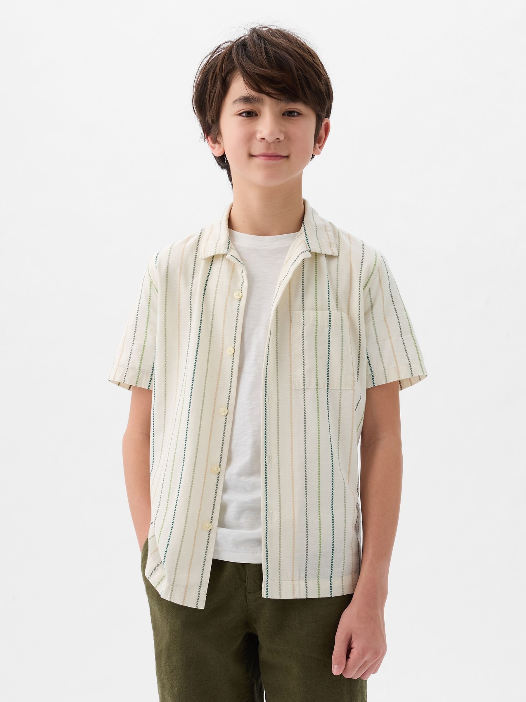 White Print Cotton Short Sleeve Shirt (4-13yrs) - Image 1 of 1