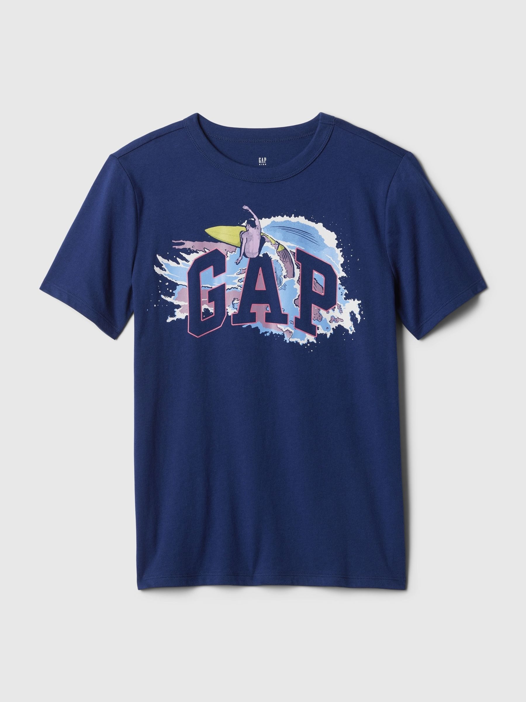 Navy Blue Surfer Logo Graphic Short Sleeve Crew Neck T-Shirt (4-13yrs) - Image 1 of 1