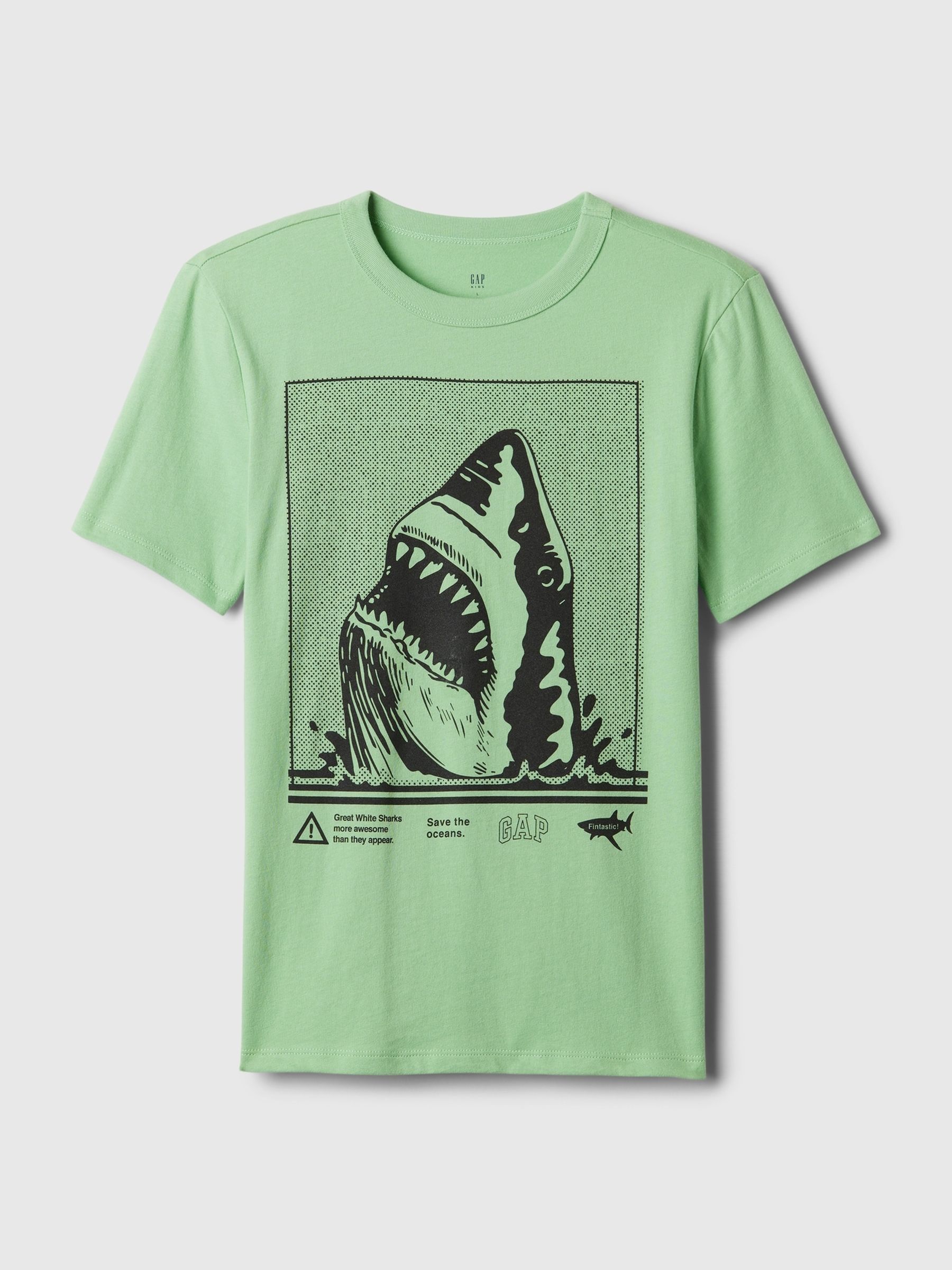 Green Shark Graphic Short Sleeve Crew Neck T-Shirt (4-13yrs) - Image 1 of 1