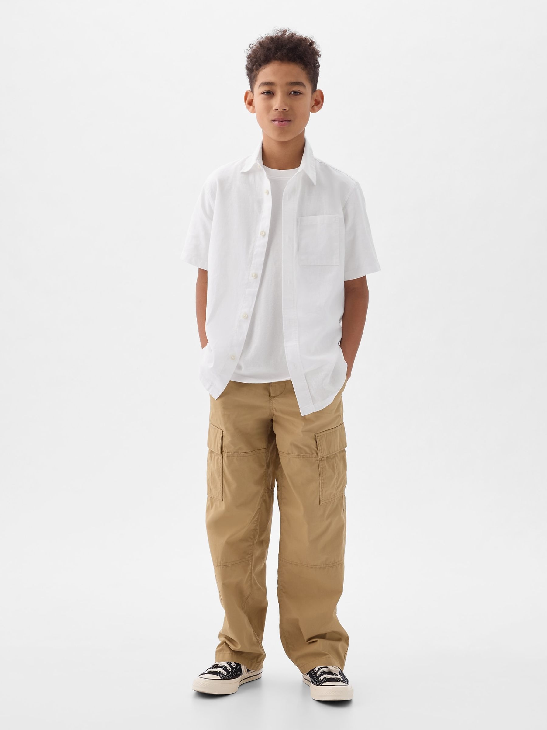 White Short Sleeve Linen Cotton Shirt (4-13yrs) - Image 1 of 3