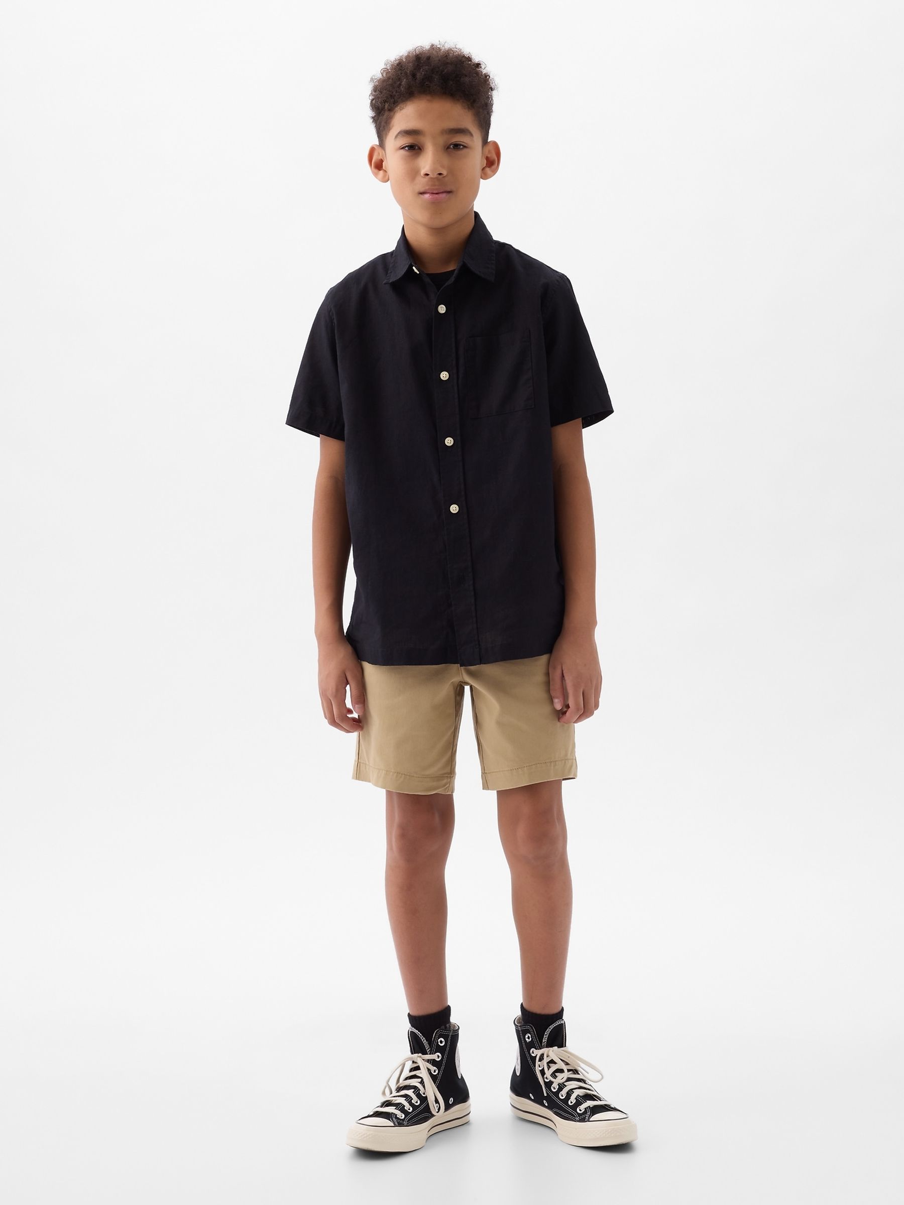 Black Short Sleeve Linen Cotton Shirt (4-13yrs) - Image 1 of 3