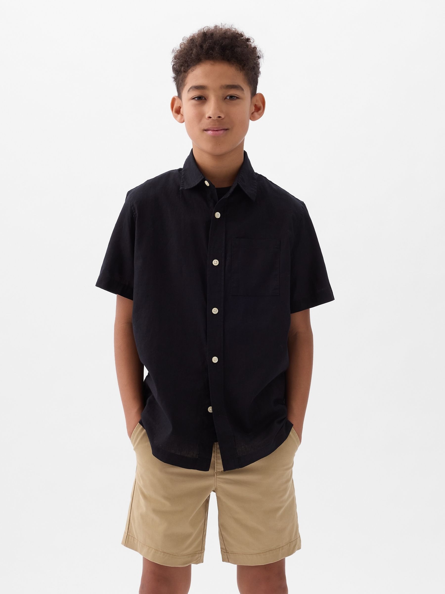 Black Short Sleeve Linen Cotton Shirt (4-13yrs) - Image 2 of 3
