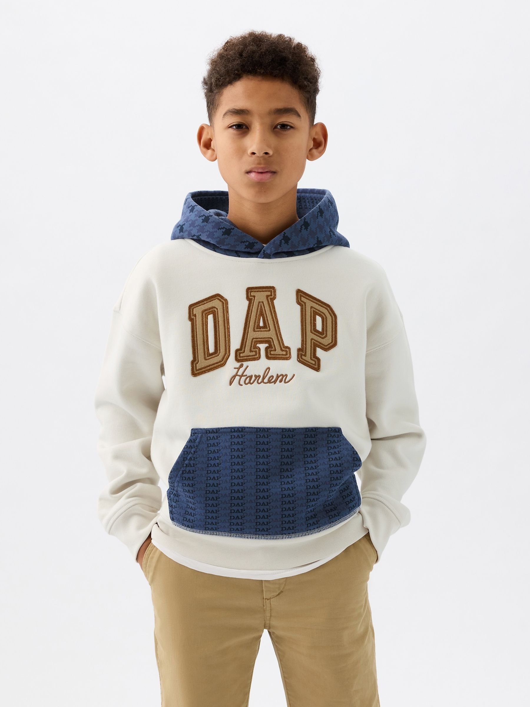 White Dapper Dan Kids Colourblock Logo Hoodie - Image 1 of 5