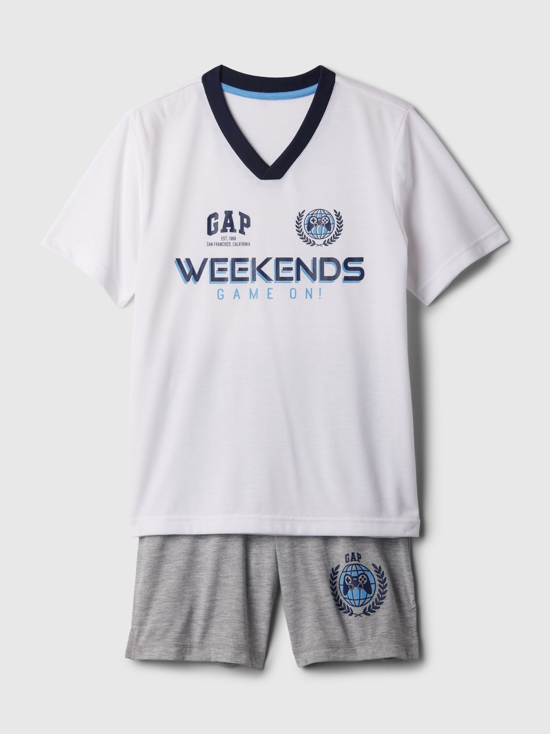 White Graphic V Neck Pyjama Set (6yrs-13yrs) - Image 1 of 1
