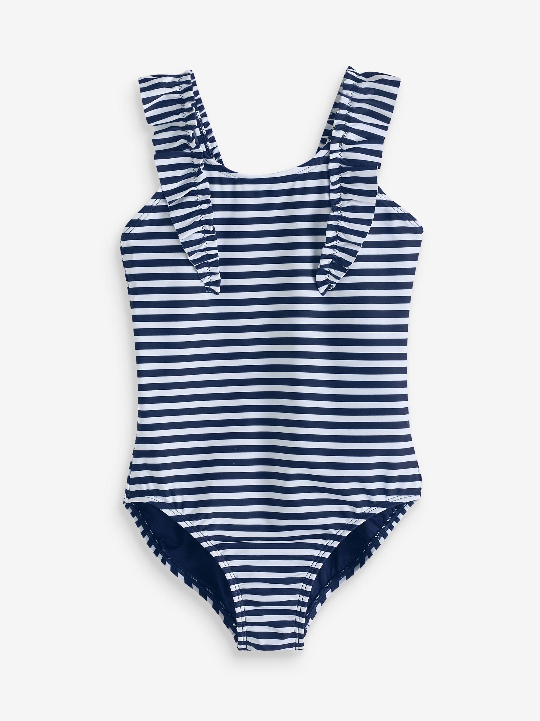Navy Blue Stripe Navy White Stripe Ruffle Strap Swimsuit (4-12yrs) - Image 1 of 1