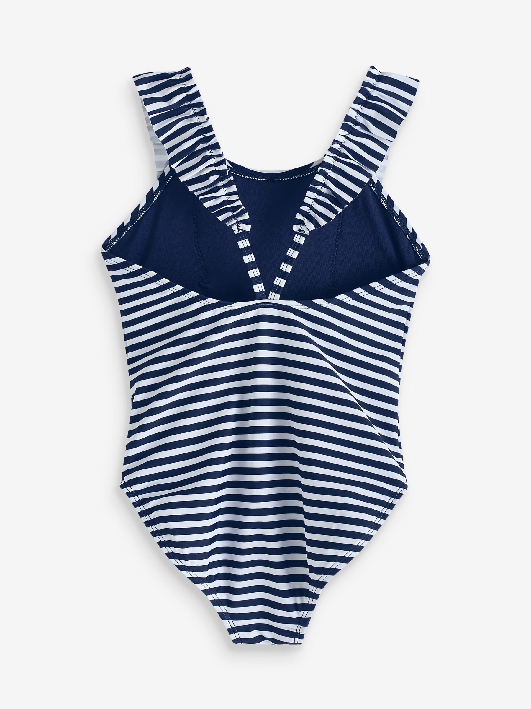 Navy Blue Stripe Navy White Stripe Ruffle Strap Swimsuit (4-12yrs) - Image 2 of 3